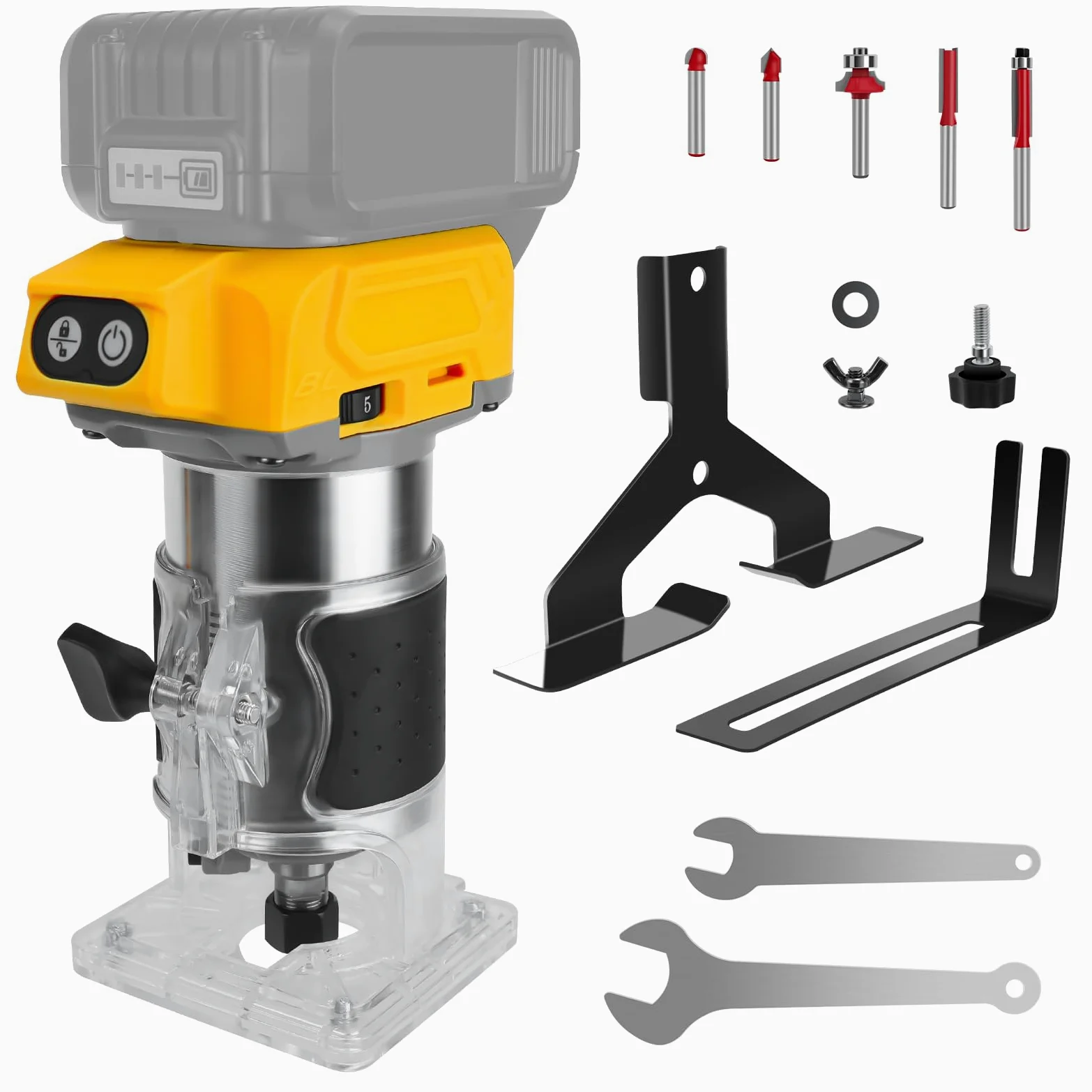Akumulatorowa frezarka górnowrzecionowa do baterii Dewalt 20 V, 30 000 obr./min, elektryczny ręczny router palmowy z 5 sztukami 1/4", bezszczotkowy trymer nadaje się do obróbki drewna, szczelinowy