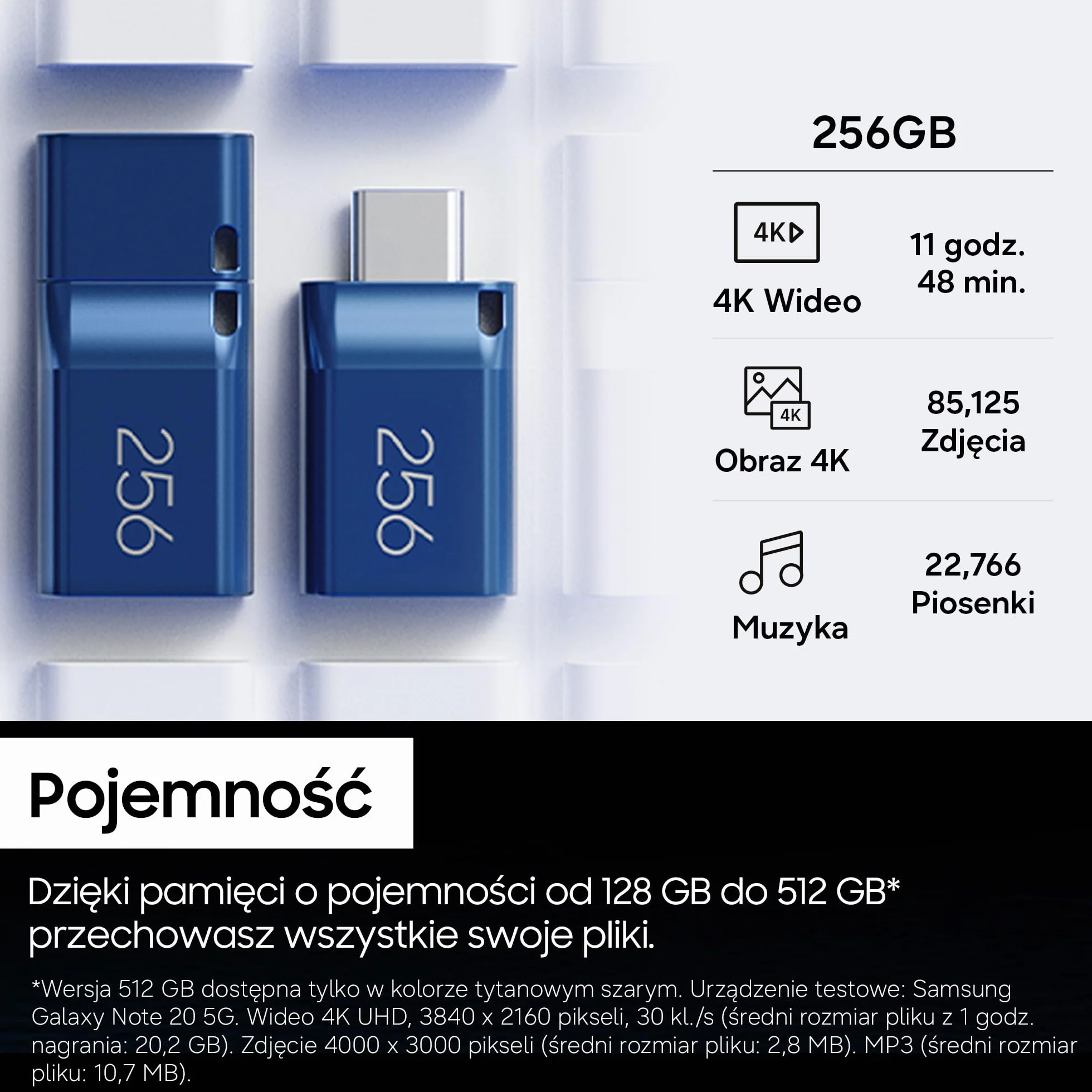 Pendrive Samsung, USB-C, 256 GB, prędkość odczytu 400 MB/s, prędkość zapisu 110 MB/s, pamięć flash USB 3.1 do notebooków, tabletów i smartfonów, niebieski, MUF-256DA/APC