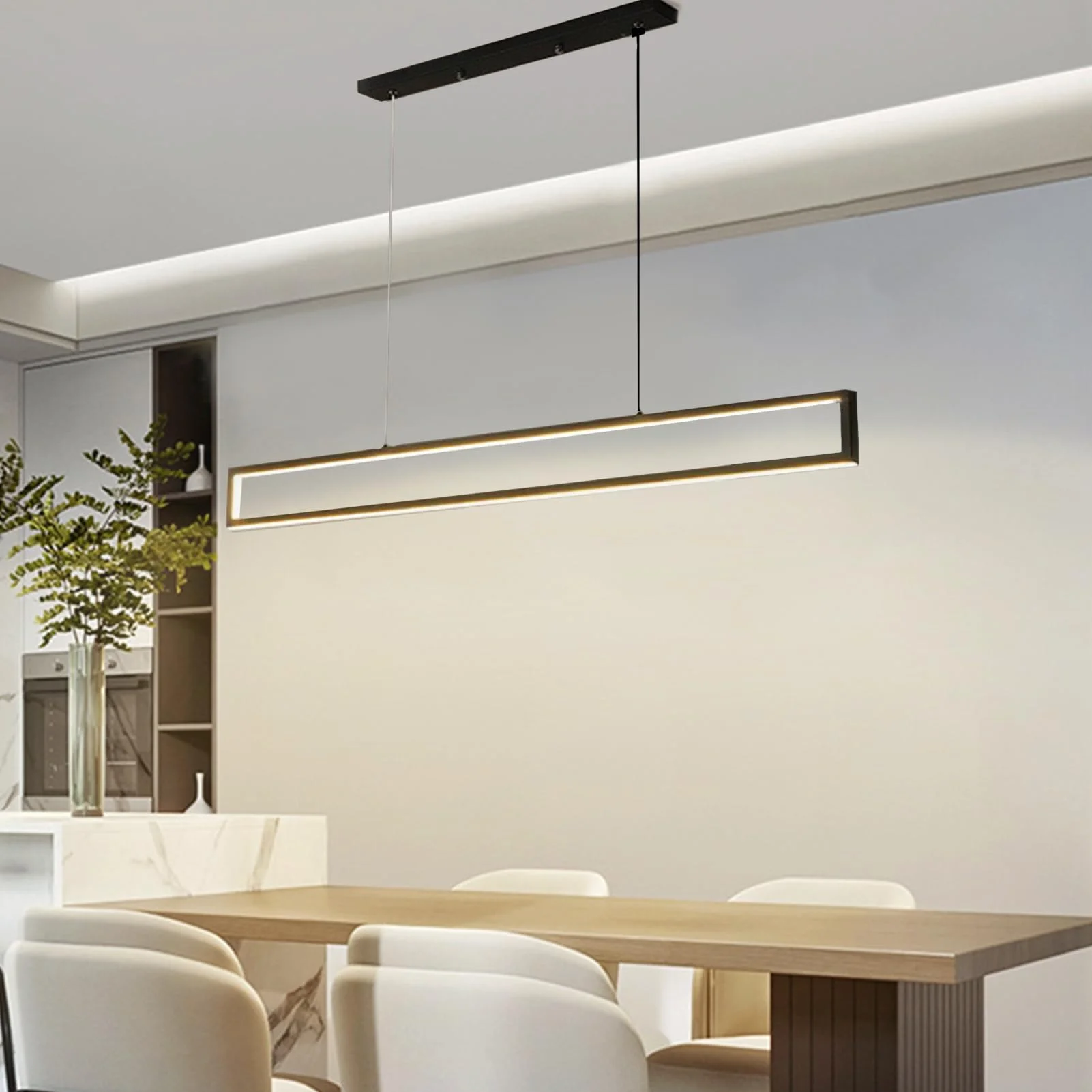 100cm Lampa Wisząca LED 42W Aluminiowa Lampa Stołowa, Regulowana Wysokość Nowoczesna Lampa Wisząca LED Z Funkcją ściemniania 3000K-6500K 10%-100% Jasności Wisząca Z Pilotem I Aplikacją