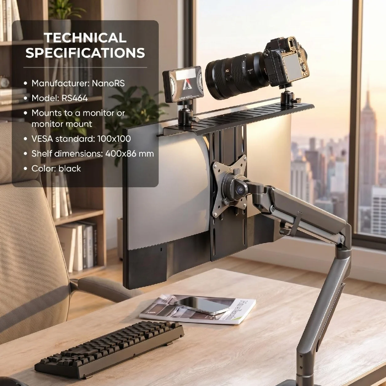 RS464 Uchwyt na Aparat Kamerę Naświetlacz All-In-One VESA 100x100