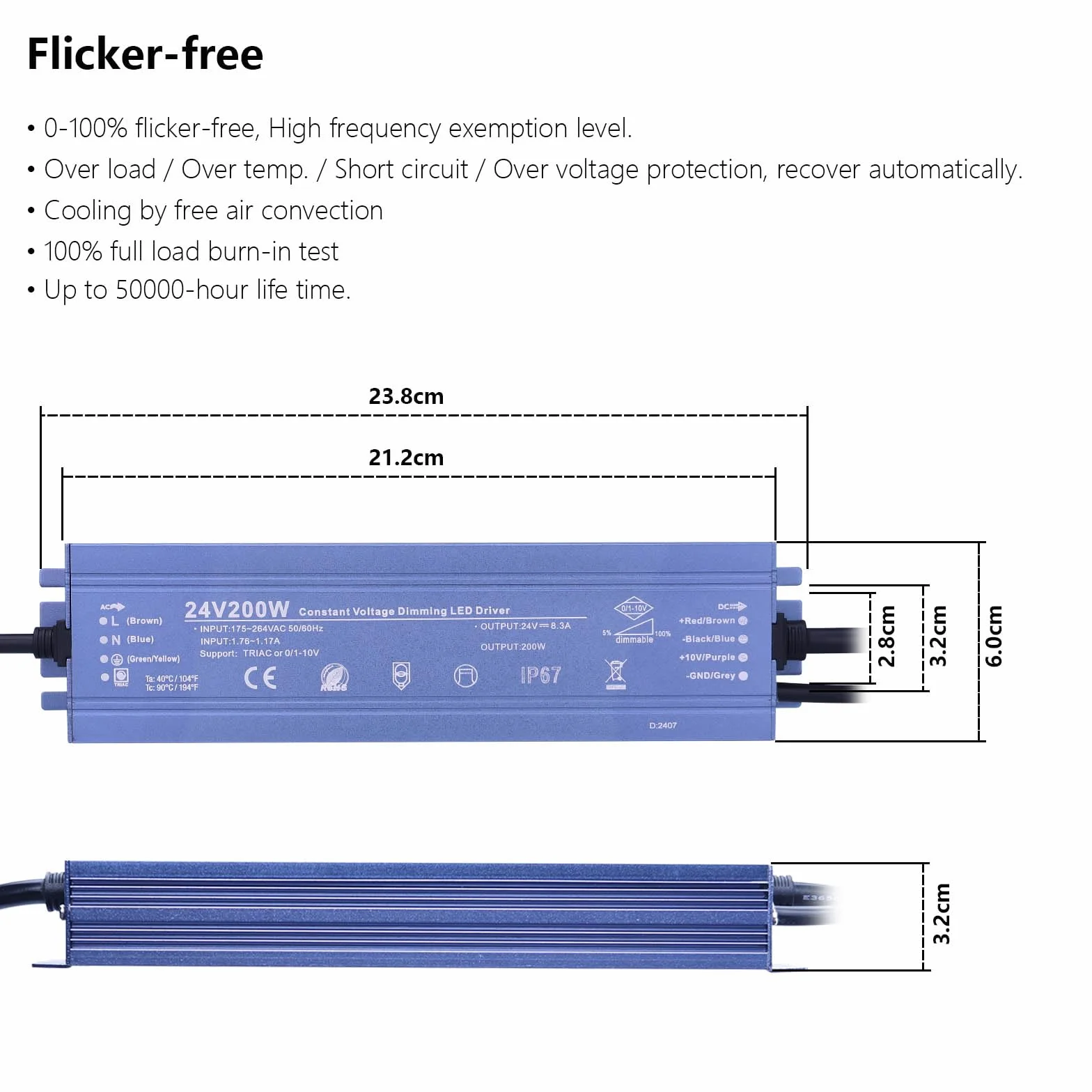 BENLUN Zasilacz LED 24V 200W Dimmable IP67 Przetwornica TRIAC