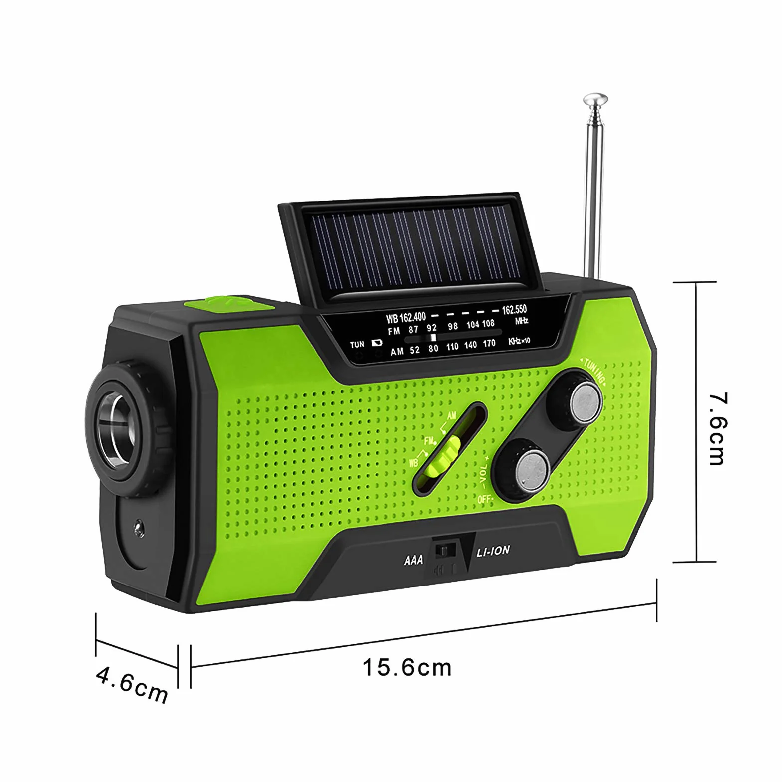 Przenośne radio korbowe AM/FM/NOAA z powerbankiem i latarką, 4 tryby ładowania, alarm SOS