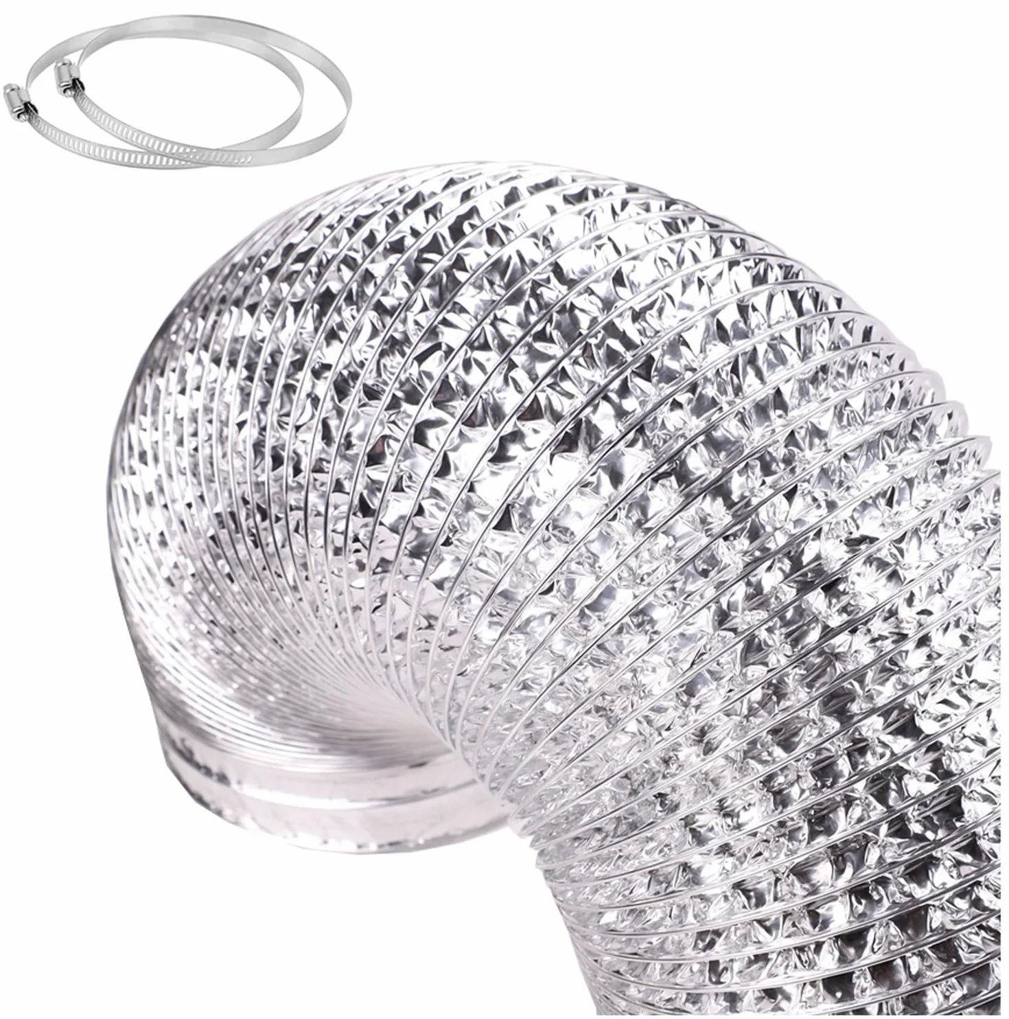 Elastyczne przewody aluminiowe, Wąż z folii aluminiowej Ø 80-200 mm 2 zaciskami ze stali nierdzewnej(4m,180mm)