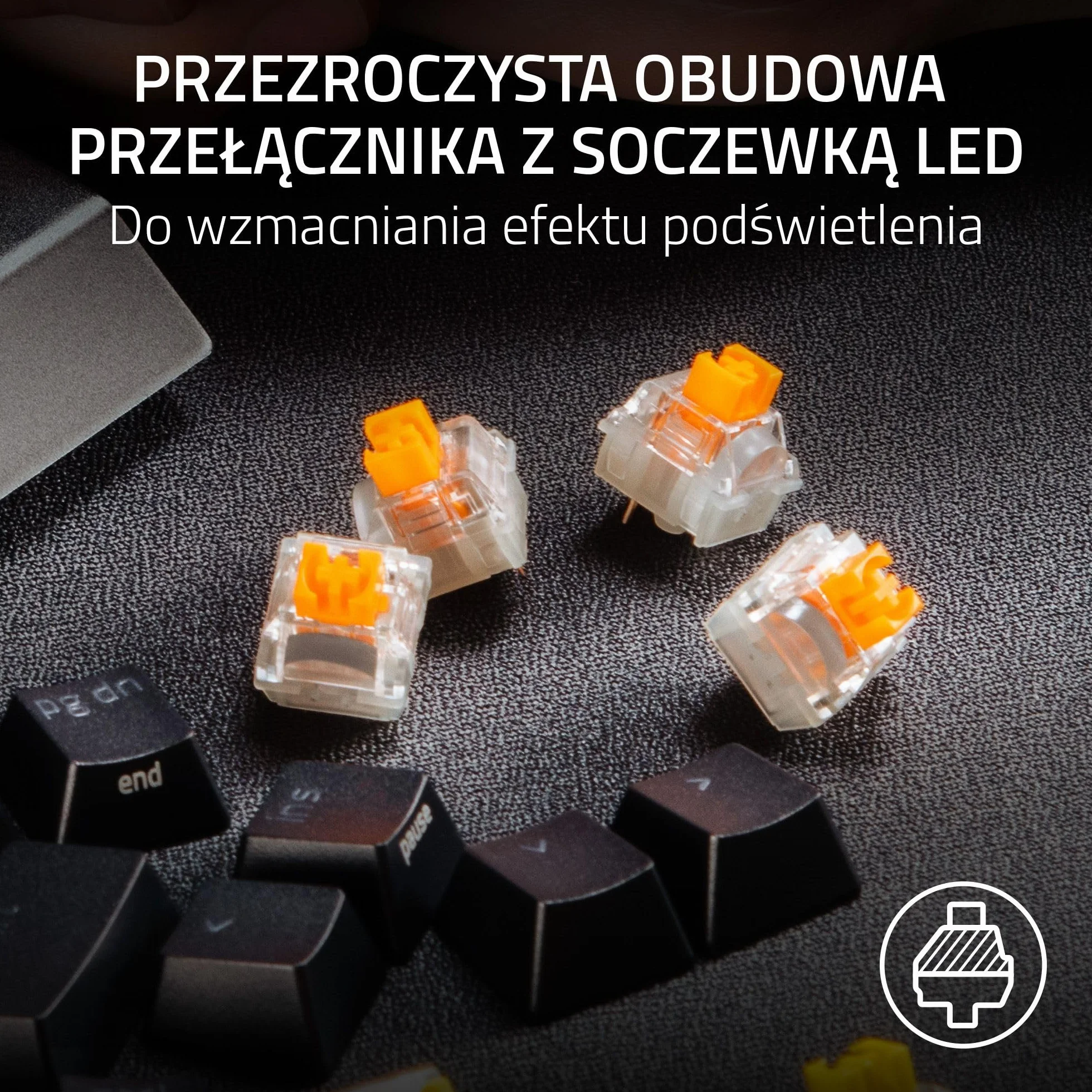 Razer Zestaw przełączników mechanicznych – pomarańczowy przełącznik dotykowy (zoptymalizowany do gier, przezroczysta obudowa przełącznika z soczewką LED, żywotność 100 milionów naciśnięć klawiszy