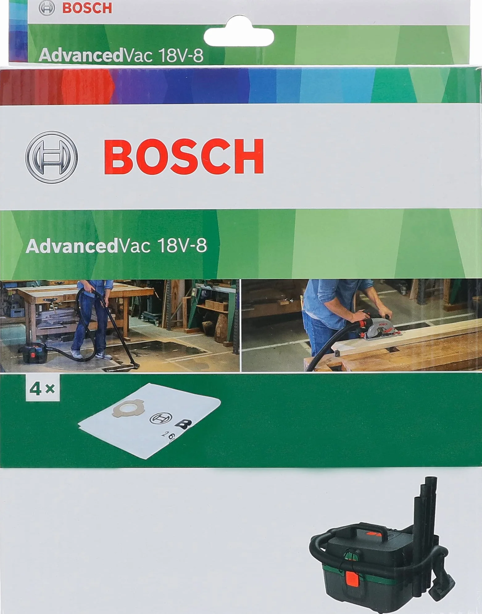 Bosch Accessories 4x worek włókninowy do odpylaczy (dedykowany modelom Bosch AdvancedVac 18V-8, osprzęt do odpylaczy)