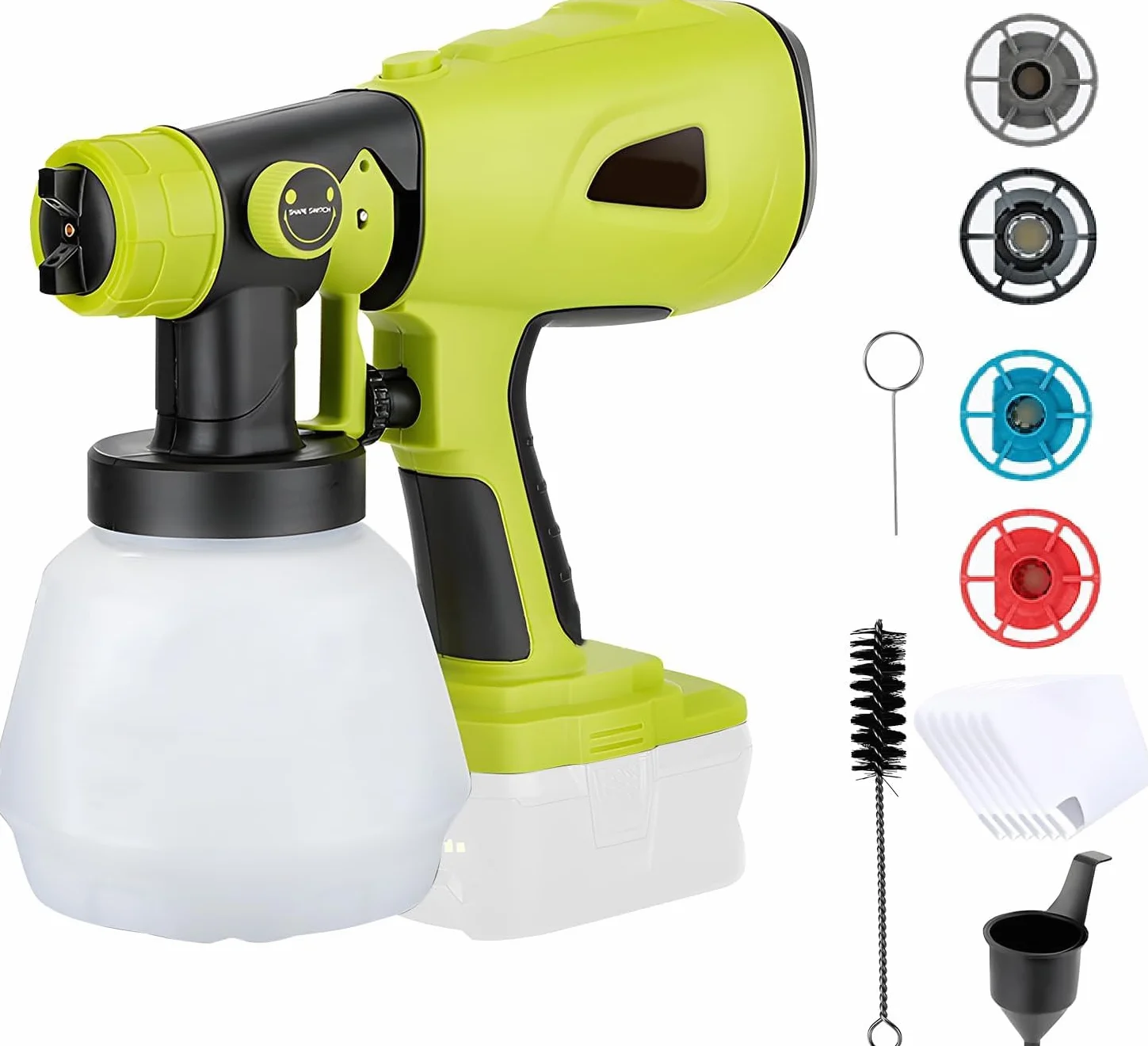 Bezprzewodowy rozpylacz do farb Ryobi 18 V, elektryczny ręczny pistolet natryskowy HVLP z 4 dyszami, 3 wzorami, zbiornik 1000 ml do mebli domowych, ogrodzenia, malarstwa tarasowego