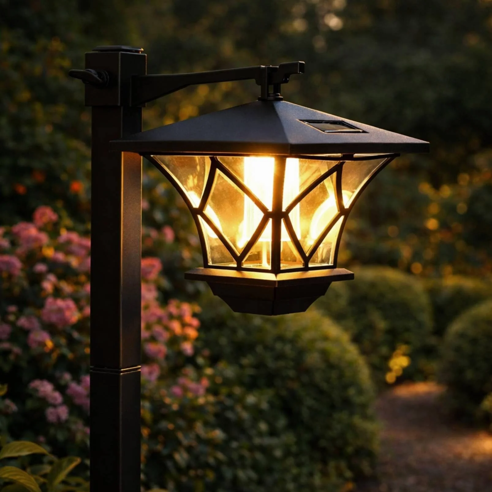 Lumiled Lampa solarna do ogrodu, z ostrzem do wbijania w ziemię, lampa solarna LED do użytku na zewnątrz, ciepła biel, 3000 K, solarna lampa ogrodowa, 150 cm, oświetlenie dróg, dekoracja ogrodowa
