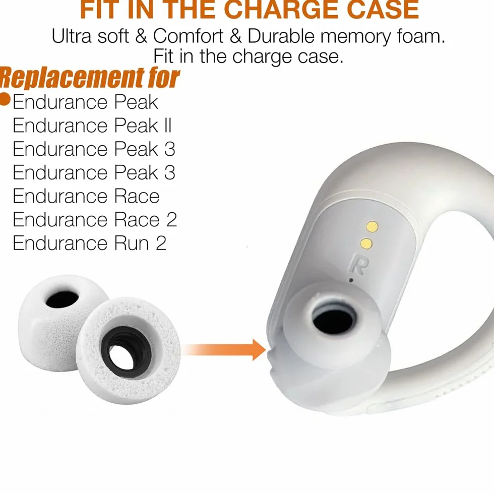 Końcówki douszne z pianki z pamięcią kształtu do JBL Endurance Peak 3, Peak II, Peak, Endurance Race, Run 2 Earbuds i 1 MORE Triple Driver, białe