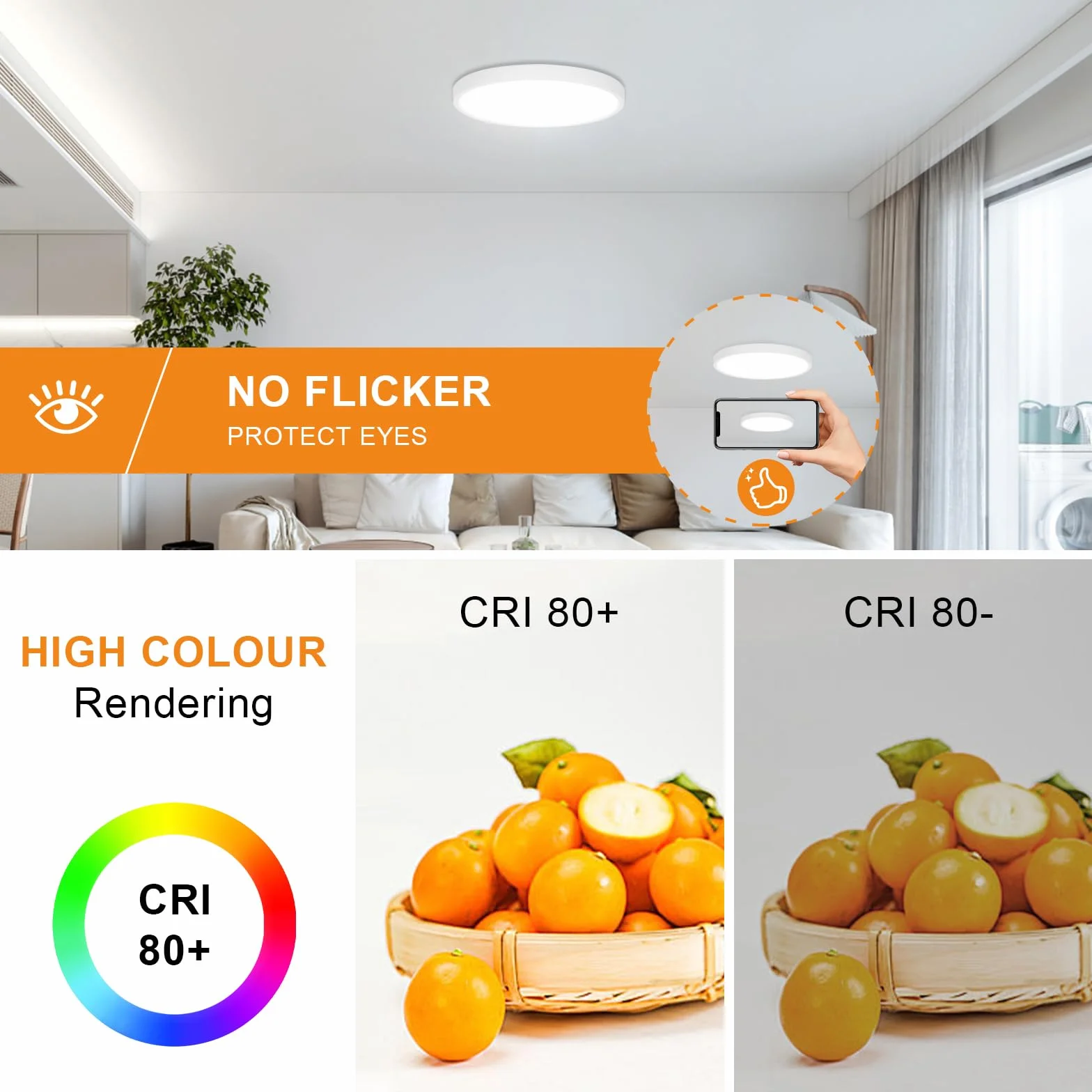 Comely Regulowana Lampa Sufitowa, Średnica 30 cm 24W Plafon LED Do Sypialni IP44, 3000K-6500K 2160 lm Do Kuchni, Sypialni, Korytarza, Łazienki, Salonu