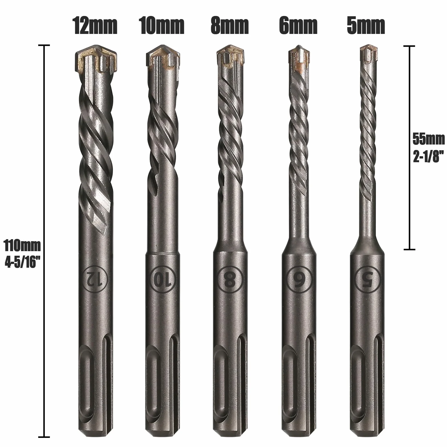 5 sztuk zestaw wierteł do betonu SDS Plus-5/6/8/10/12mm końcówka węglikowa wiertła udarowo-obrotowe do cegły,