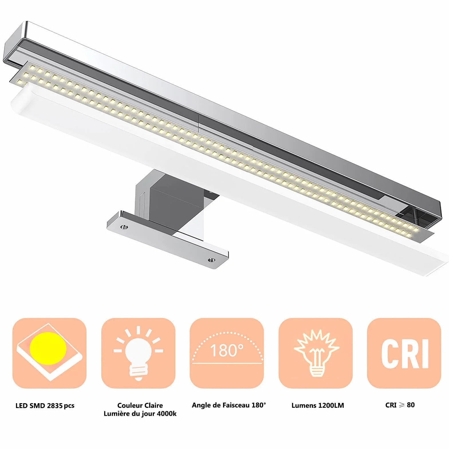 Hommie Lampa LED na lustro łazienka, 60CM wodoodporny włącznik 15W 1200Lm 4000K neutralna biała szafka łazienkowa