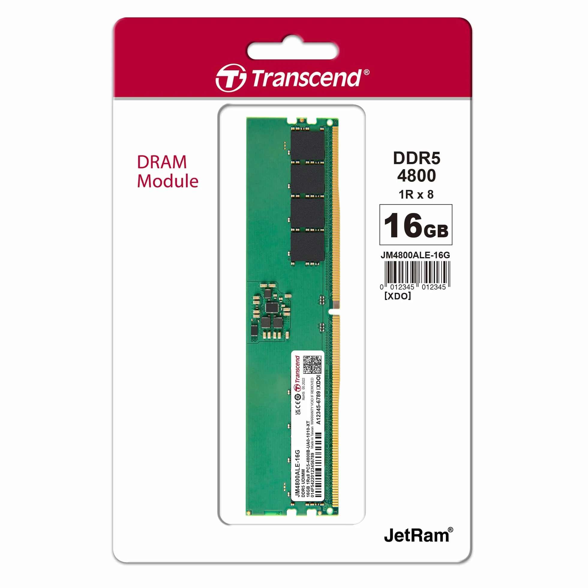 Transcend 16GB DDR5 4800 U-DIMM 1Rx8 CL40 1.1V