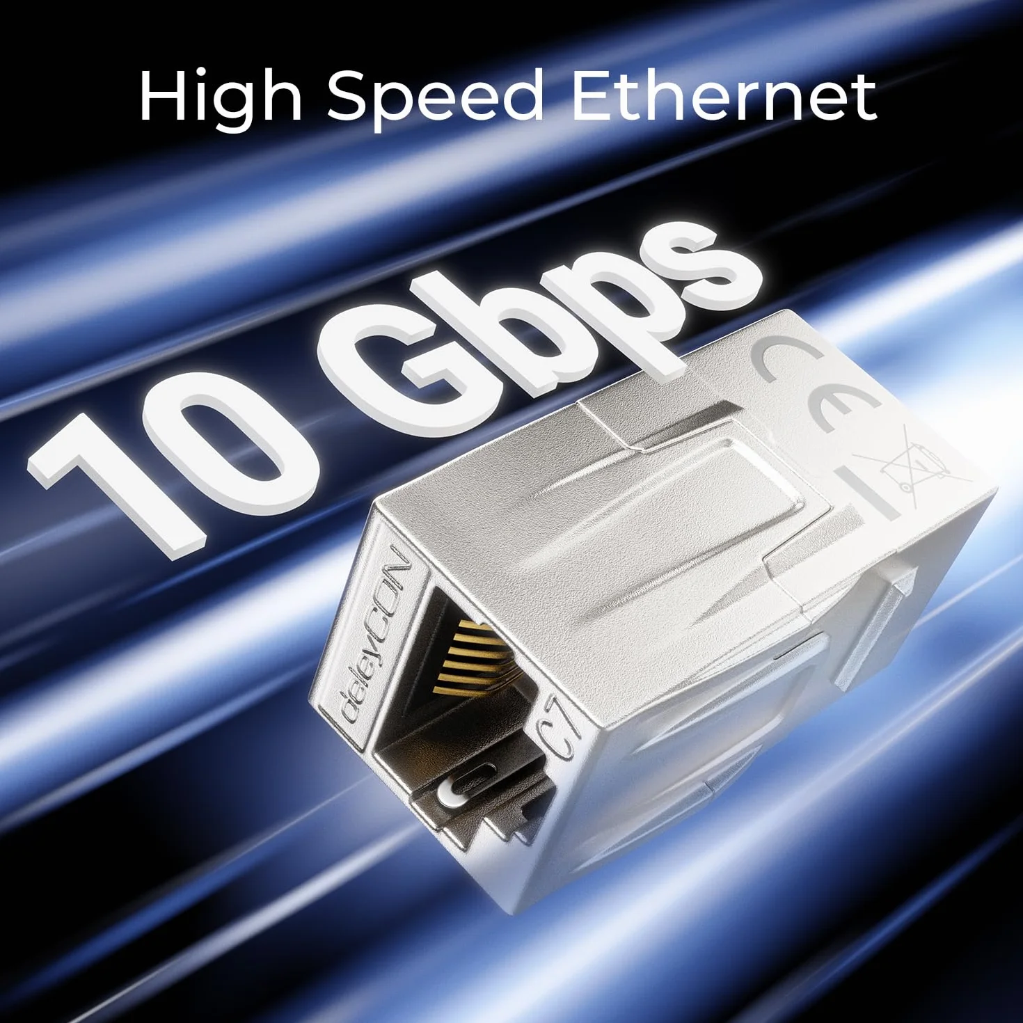 deleyCON 2 Szt. RJ45 Złącze CAT 7 Adapter Ethernet Metalowy 10Gbps 600MHz Srebrny