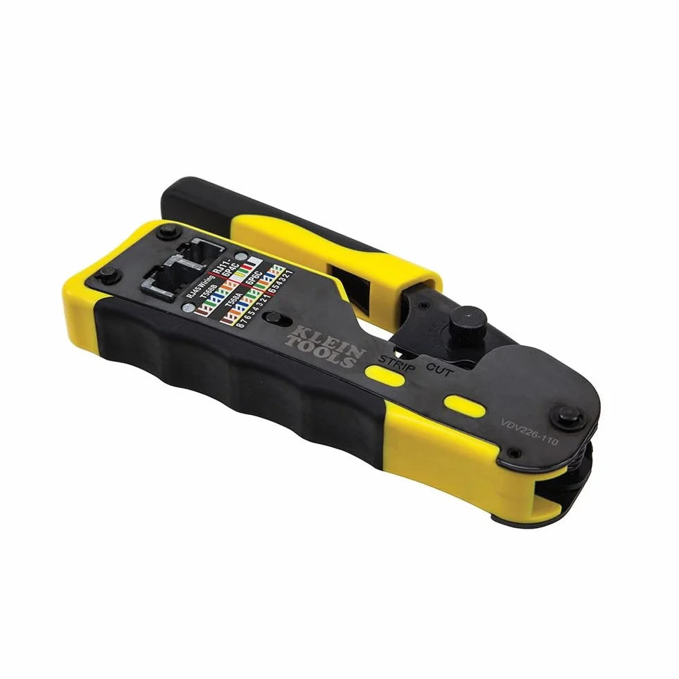 Klein Tools Pass-Thru modułowa zaciskarka do drutu, wszystkie w jednym, cięcia, paski, zaciski, szybkie i niezawodne VDV226-110, żółty/czarny, 1 sztuka