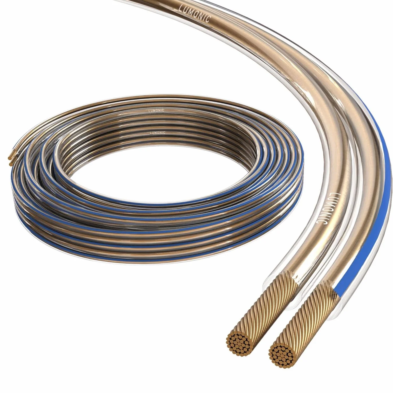 Lumonic Kabel głośnikowy 5m Przezroczysta 2x1,5mm² CCA Niebieskie oznaczenie HiFi Podwójna linia audio