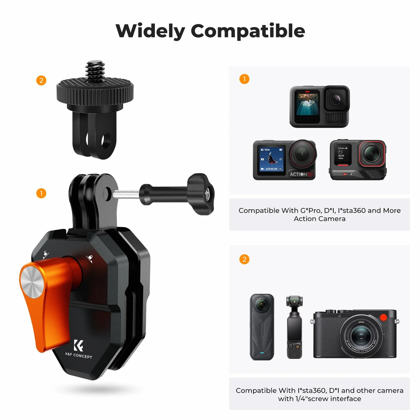 K&F CONCEPT Zacisk na przednią szybę motocykla do Go Pro Hero 13/12/11, uchwyt ze stopu aluminium, zacisk do DJI Osmo Action 3/4/5 Pro/6 Insta360 X5/X4, DJI Osmo 360 Action Akcesoria do kamery
