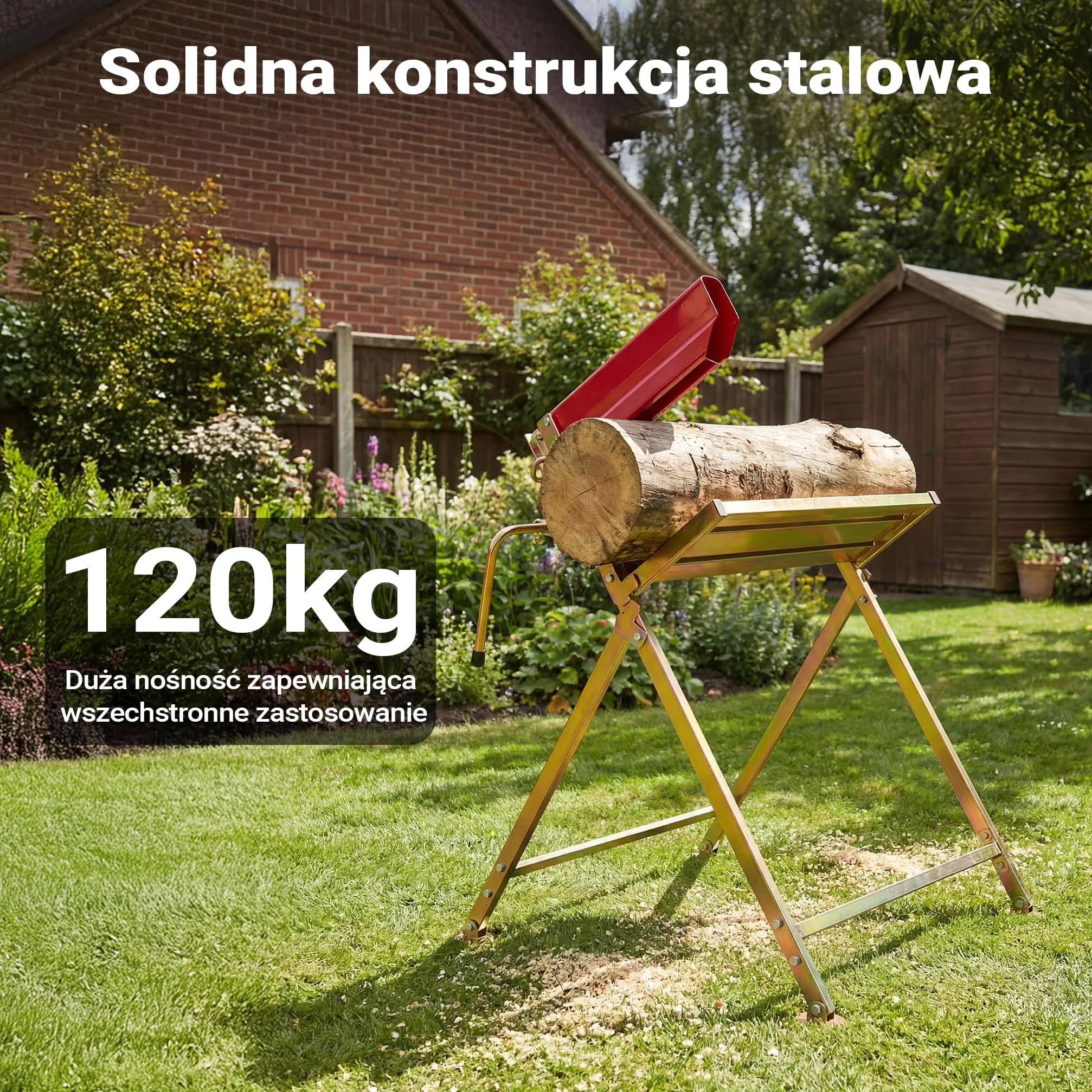 Wiltec Składany stojak do cięcia drewna z uchwytem na piłę 88x71x96 cm, stabilny koziołek ze stali ocynkowanej, kobyłka do drewna opałowego do 120 kg