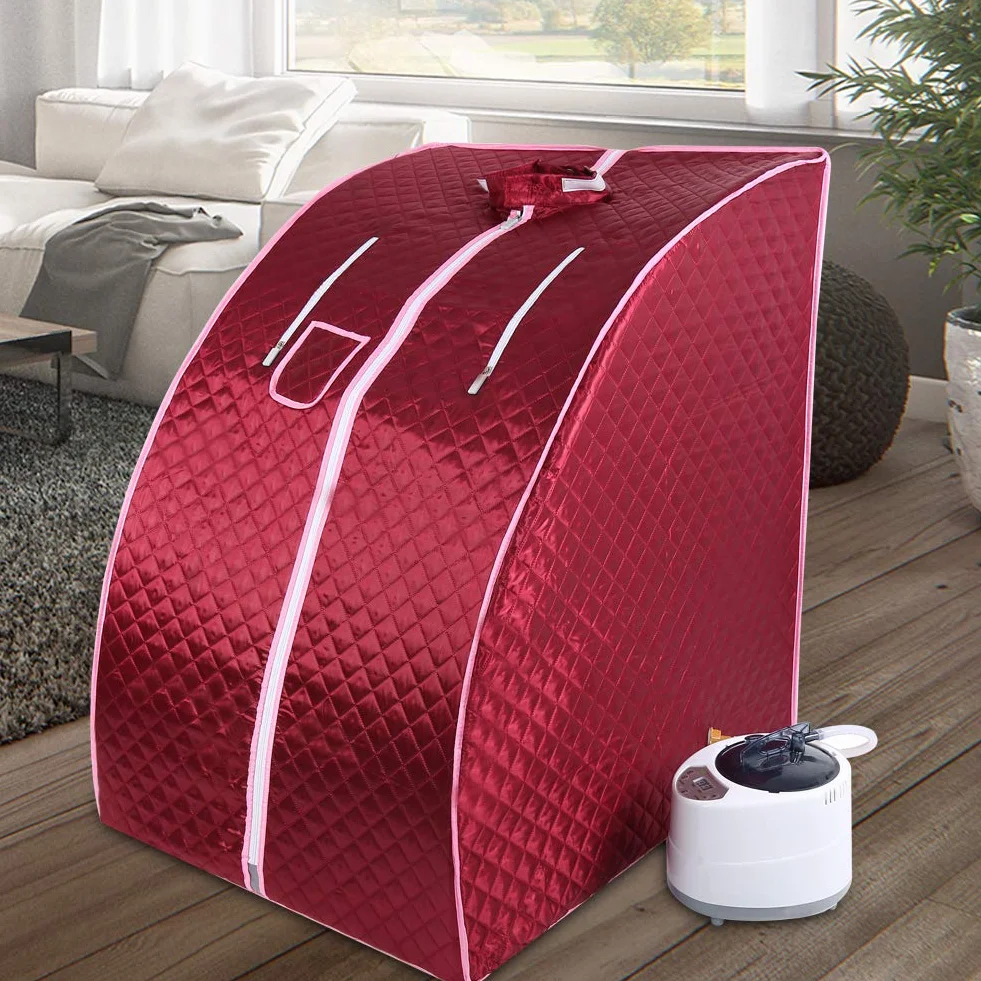 Sauna parowa do domu z namiotem i pilotem, generator pary SPA, 75x35x25 cm, czerwona