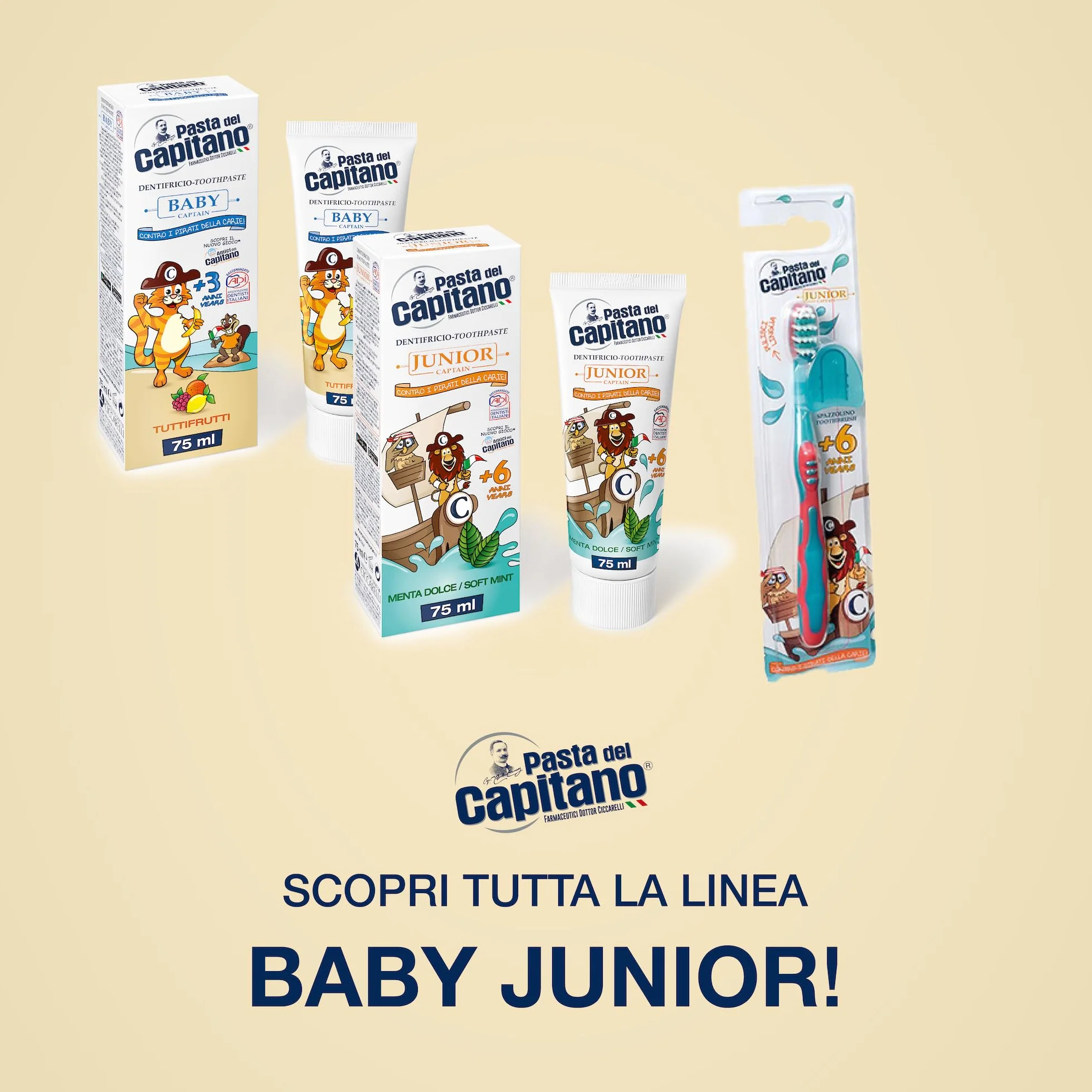 Pasta Del Capitano Baby/Junior + 3 Lata - Tuttifrutti, 75 Ml