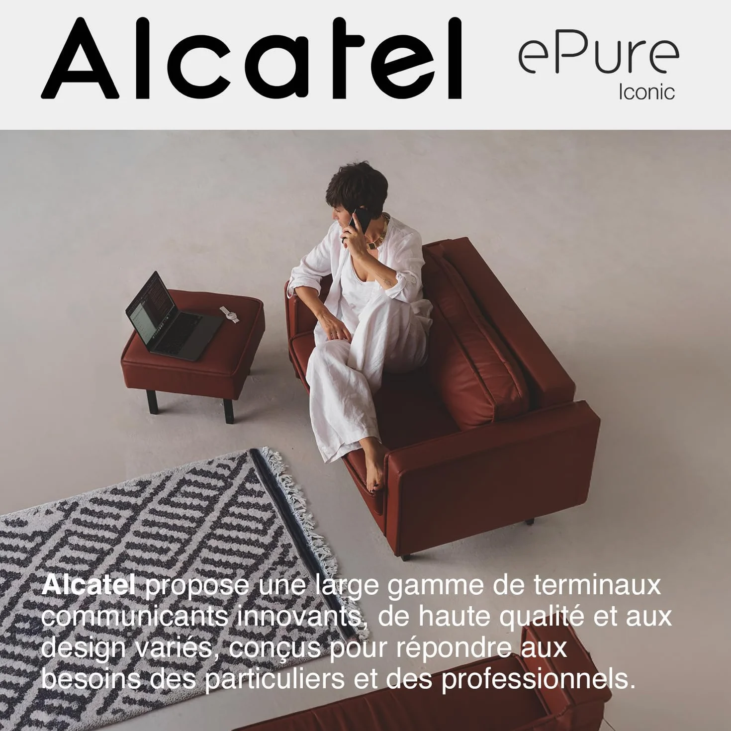 ALCATEL ePure Iconic Bezprzewodowy telefon stacjonarny DECT vintage duży wyświetlacz graficzny zestaw głośnomówiący blokada połączeń biały