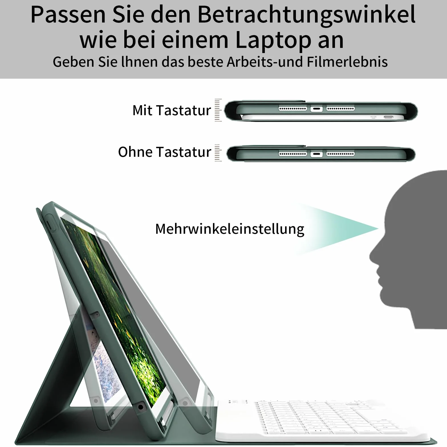 Etui z klawiaturą do iPada 9/8/7 generacji 10,2 cala TPU Bluetooth QWERTY zielony