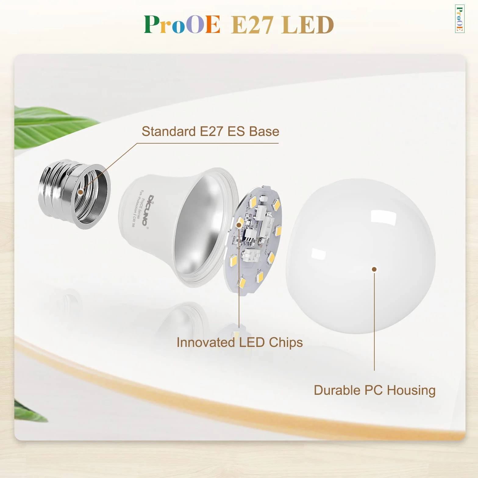 DiCUNO ProOE żarówka LED A60 9 W, oprawka E27, zimna biel, 5000 K, odpowiednik 60 W, 806 lumenów, IRC98, oszczędność energii, nieściemnialna, 100-240 V, zestaw 6 sztuk