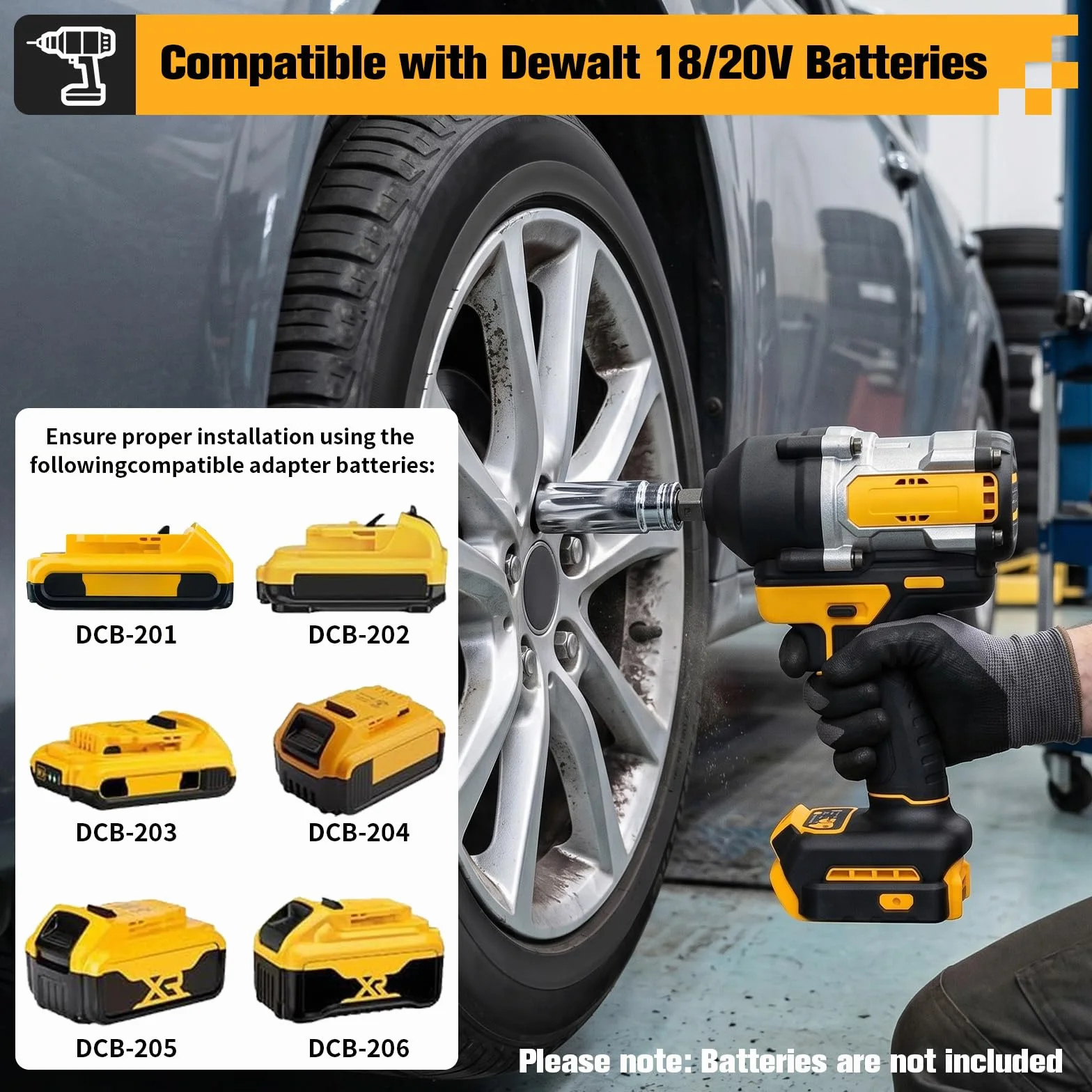 Akumulatorowa wkrętarka udarowa 1500 Nm kompatybilna z DeWalt 18 V/20 V – 3-biegowy 1/2" bezszczotkowy klucz płaski z 6 kluczami nasadowymi do naprawy samochodów, wymiany opon i prac budowlanych (bez
