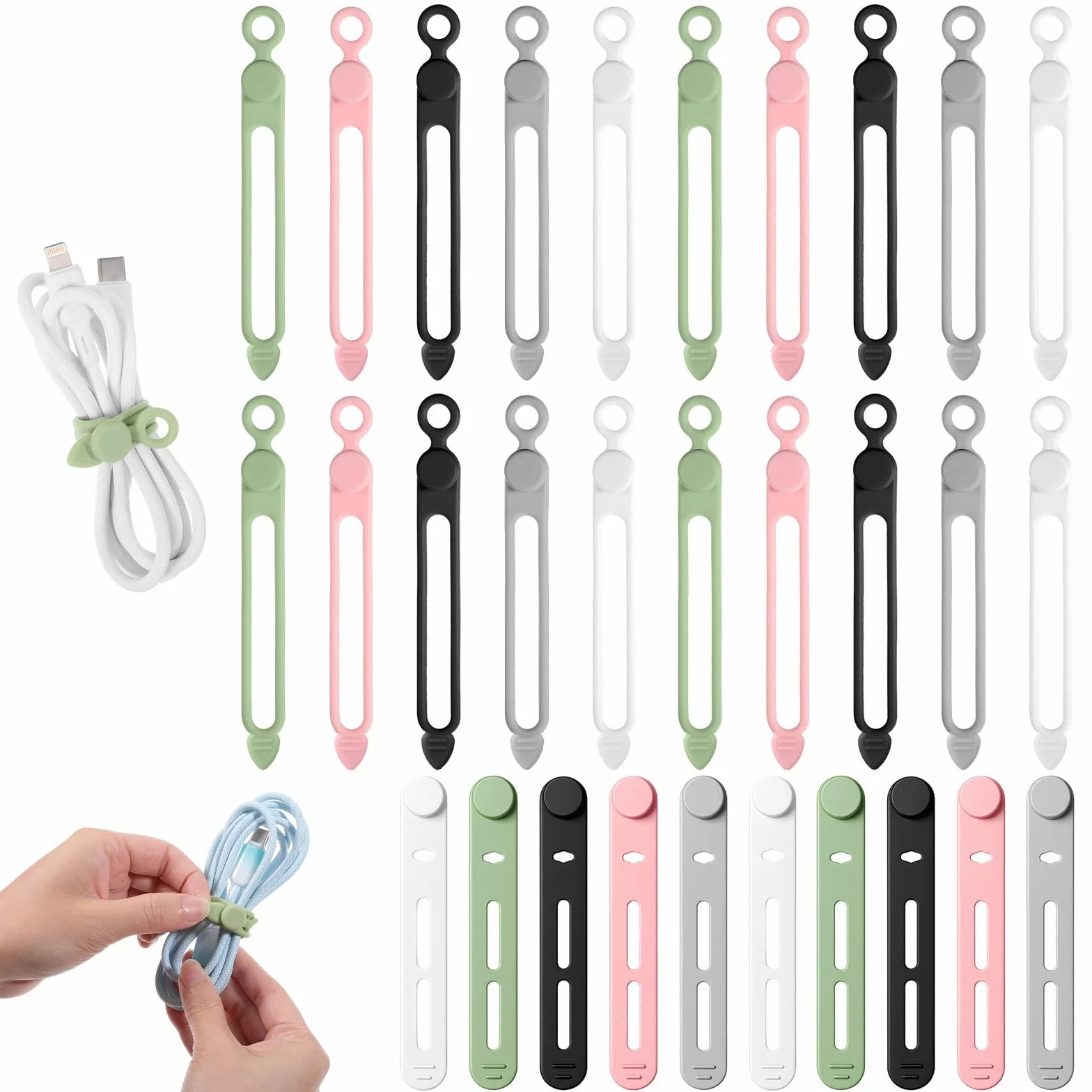 20 sztuk opasek kablowych, regulowane, silikonowe organizery kablowe, wielokrotnego użytku, elastyczne opaski kablowe, do domu, biura, kuchni, słuchawek, ładowarki, kabla USB do komputera