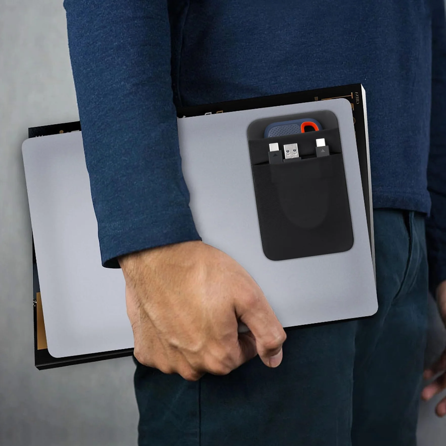 Lacdo Portable Torby do dysków twardych dla Laptop, 2-Pocket Stick z Klejem Wielokrotnego Użytku, dla San Disk, Samsung, Crucial, Portable Zewnętrzny dysk SSD Torby do Przechowywania Kabli, Czarny