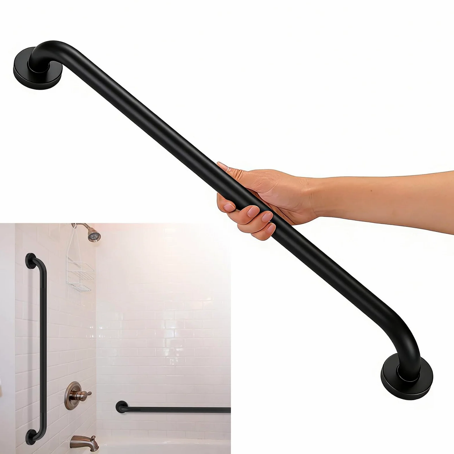 Poręcz łazienkowa ze stali nierdzewnej 304, 30cm 40cm 50cm 60cm Bezpieczny uchwyt prysznicowy, 80cm 1m 120cm Antypoślizgowa poręcz dla osób starszych - matowa czerń(120cm)