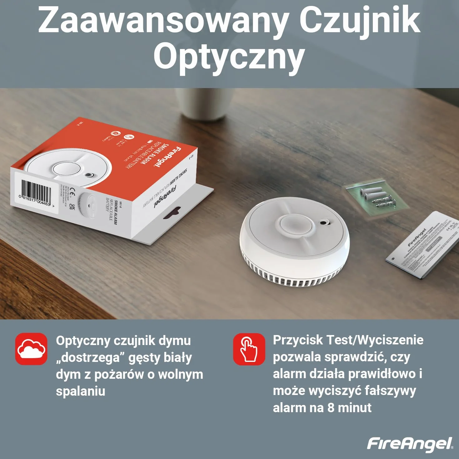 Fire Angel SB5-INT Czujnik Dymu – Detektor Dymu Odporny na Opary Kuchenne, Optyczny Czujnik Przeciwpożarowy z Wymienną Baterią – Czujka Przeciwpożarowa
