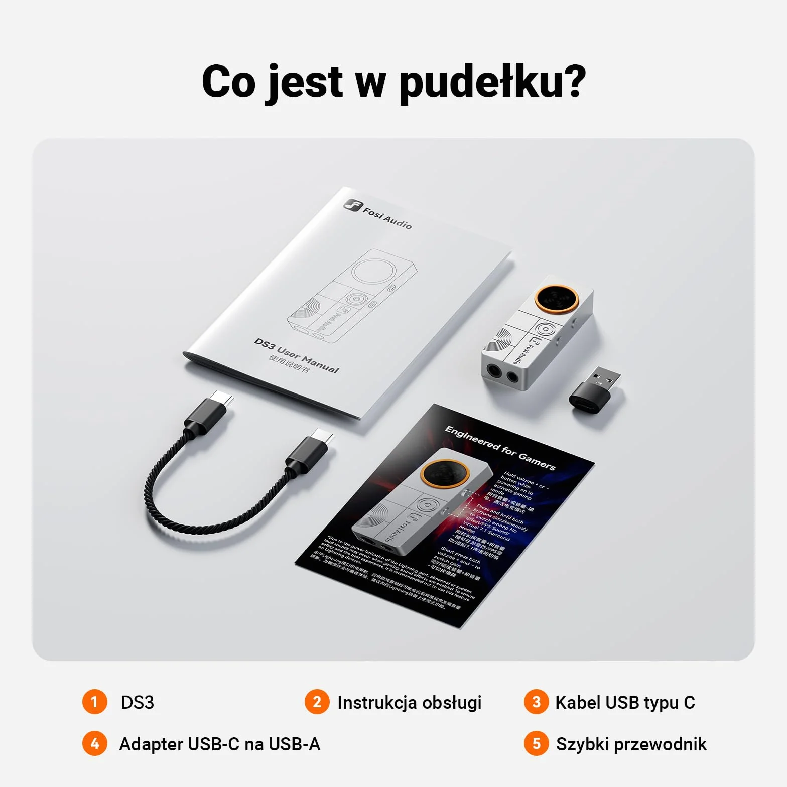 Fosi Audio DS3 USB-C DAC Amp Dongle,Przenośny Wzmacniacz Słuchawkowy z Przestrzennym Dźwiękiem 7.1 do gier, ES9039Q2M XMOS POWERED,3,5mm Pojedyncze 4,4mm Zbalansowane, do PC/Telefonu/PS5/Switch-Biały