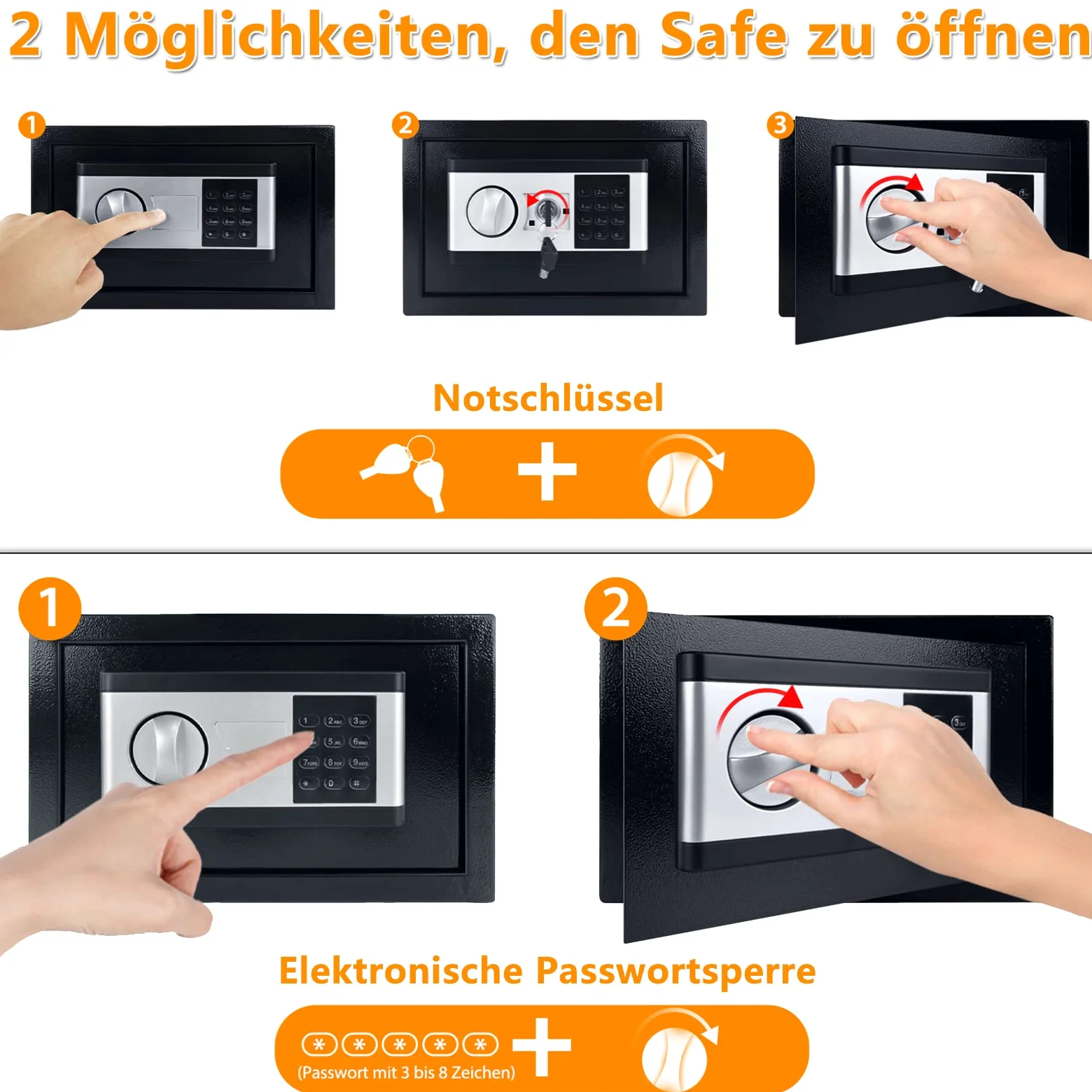 XMTECH Sejf elektroniczny sejf meblowy, sejf ścienny, ze stali, cyfrowy kod PIN z 2 kluczami, elektroniczny sejf ze stali, podwójny sejf ze stali, 22 l (35 x 25 x 25 cm)