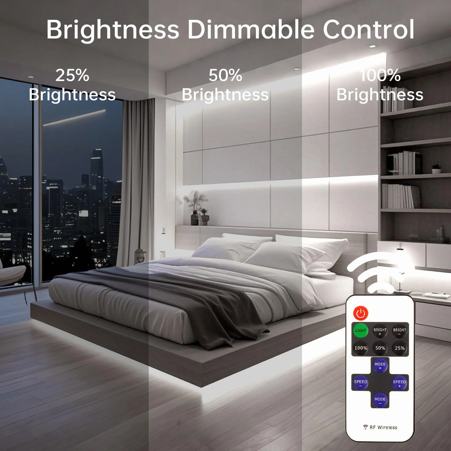 Taśma LED COB 3 m, 6500K zimna biel ściemnialna, 320 diod/metr, z zasilaczem 24V i pilotem, samoprzylepna taśma świetlna o szerokości 8 mm do kuchni, podświetlenia LED TV, lustra, sypialni