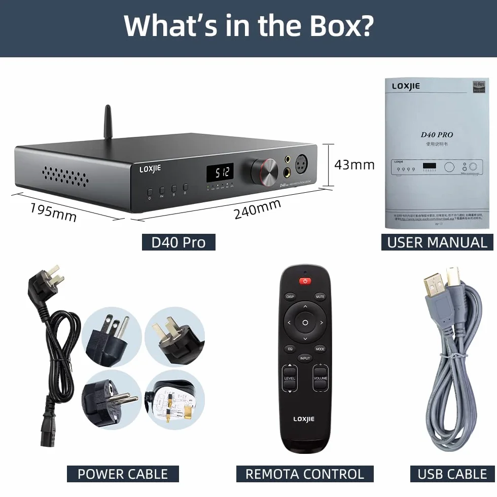 LOXJIE D40 Pro, dekoderowy wzmacniacz słuchawkowy, ES 9039MS Pro Chip, MQA Full dekoder, obsługa transmisji DSD, OPA1612, XU-316, Bluetooth 5.0, z pilotem zdalnego sterowania