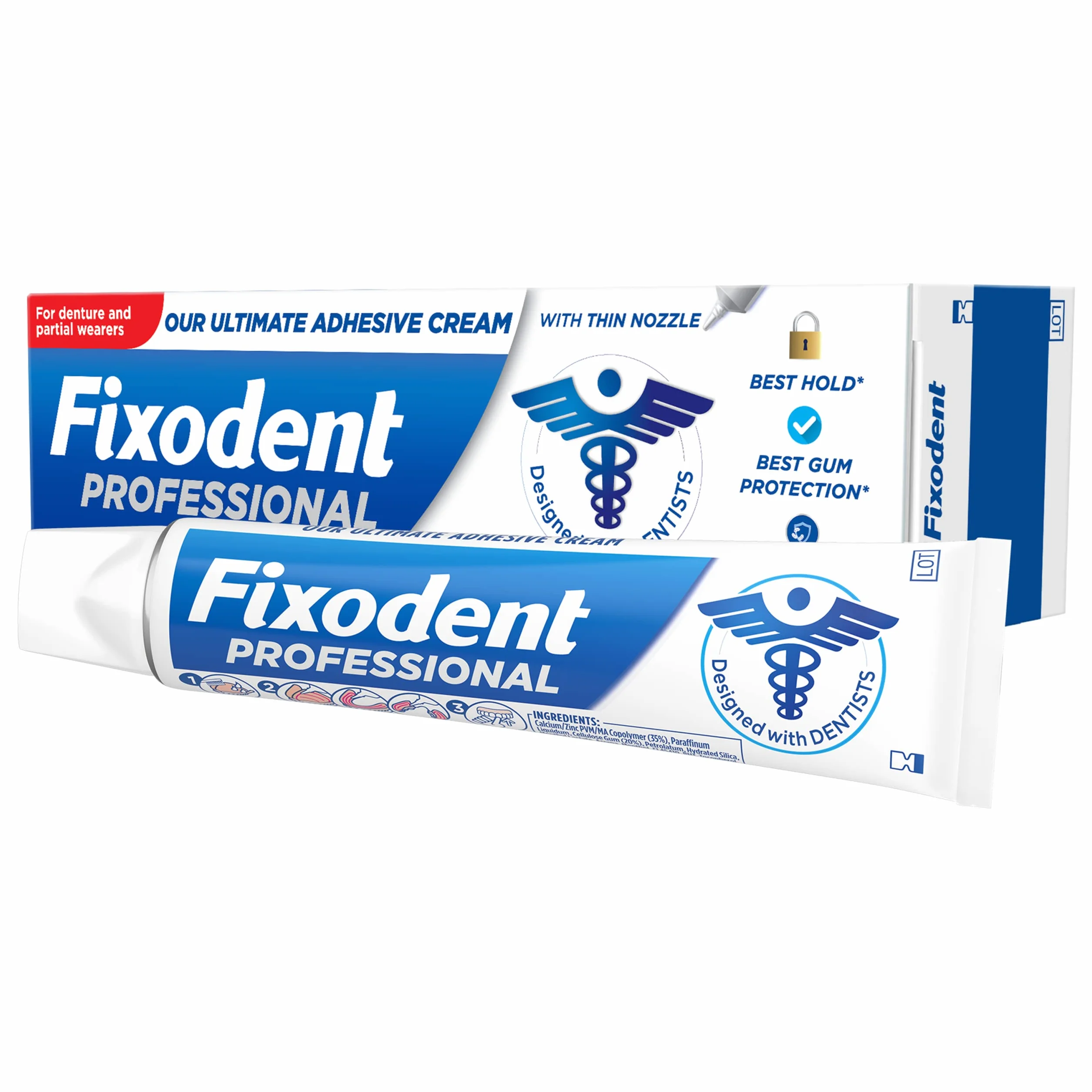 Fixodent Profesjonalny krem do protez, 40 ml, najlepszy chwyt i działanie antybakteryjne, precyzyjne nakładanie z super cienką dyszą, miętowy