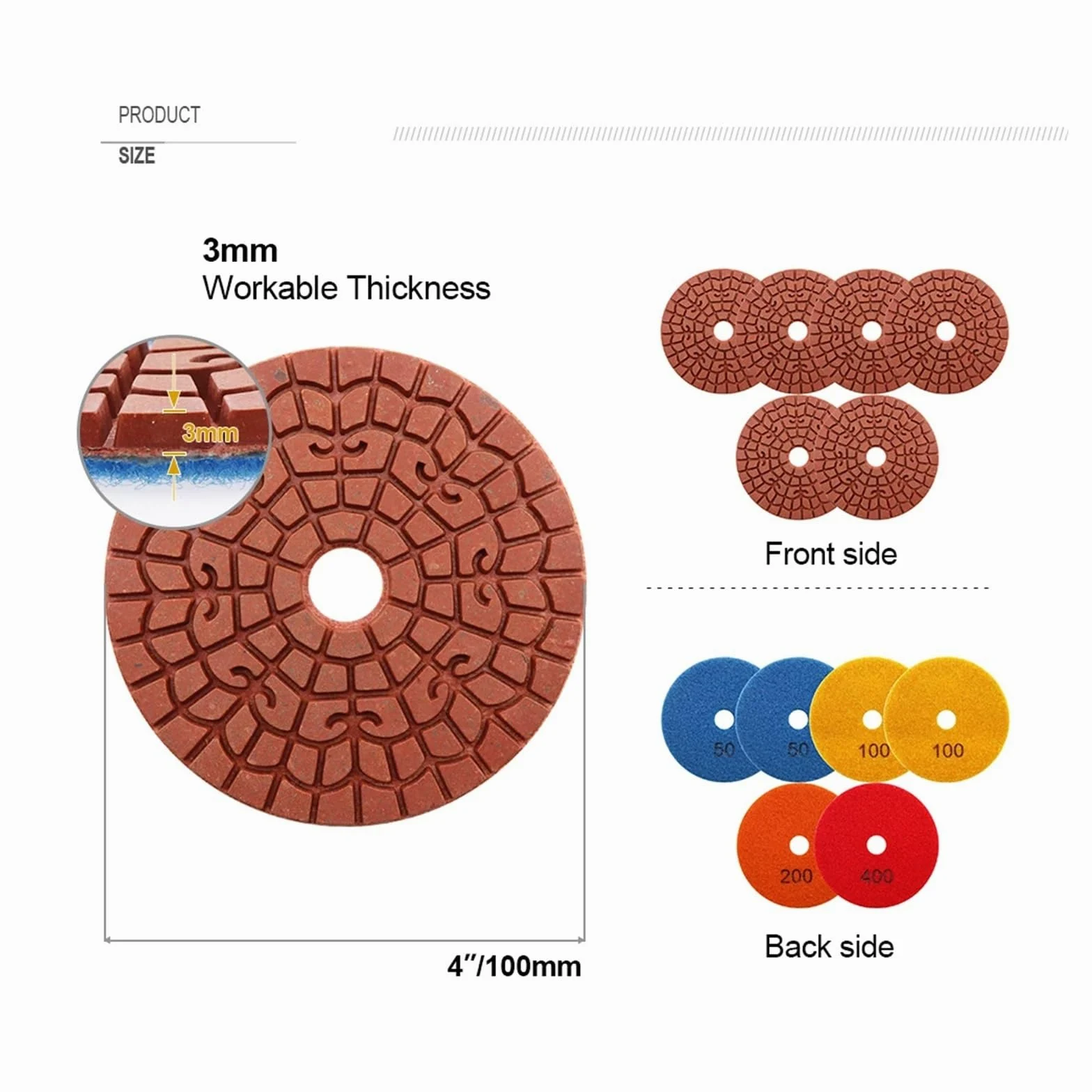 Diamentowa podkładka polerska, Pack of 6 Grit 50 4 inch Auspicious Cloud Metal Wet Diamond Polishing Pad for Stone