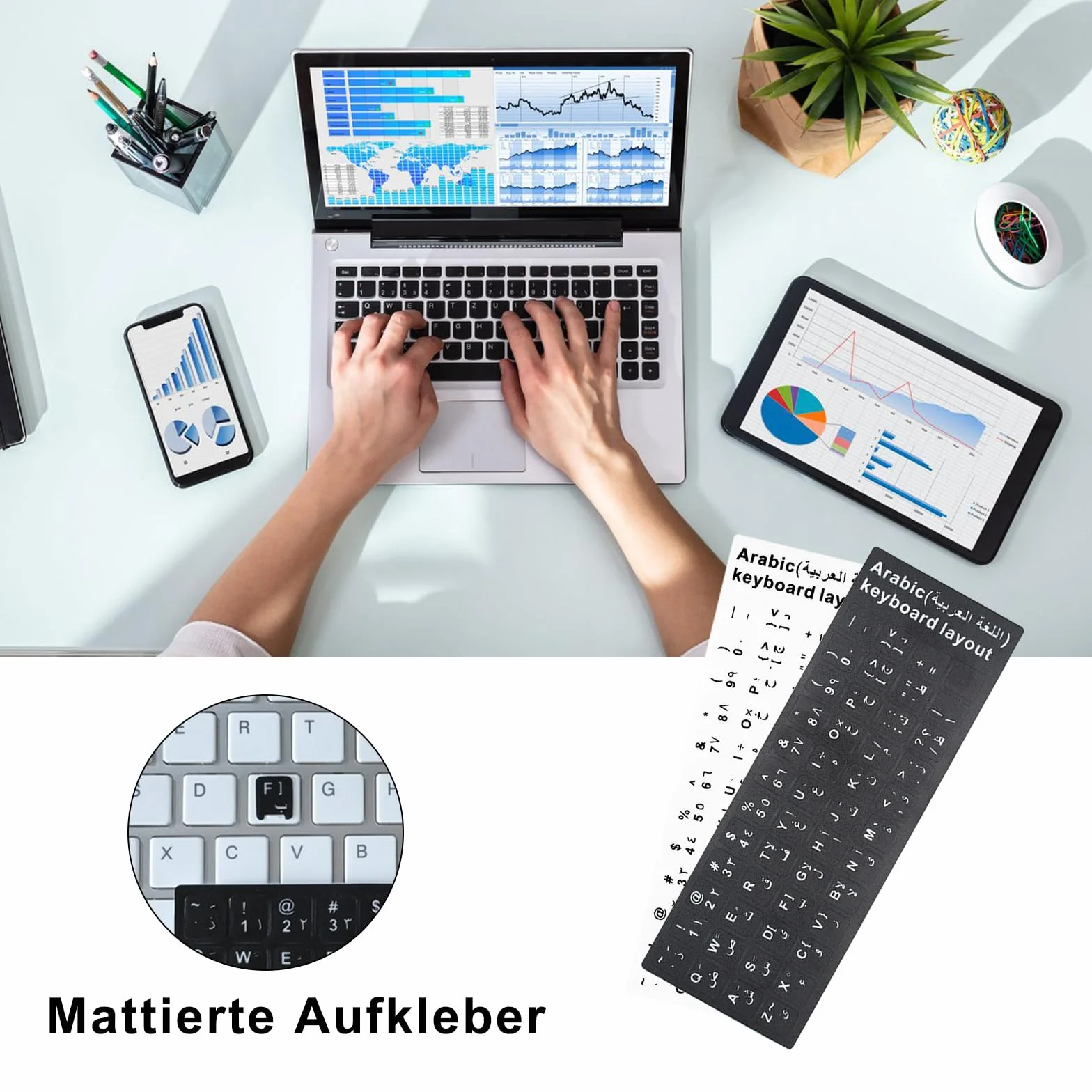 Naklejki na klawiaturę, 5 sztuk, arabskie, na klawiaturę standardową, laptopa, Apple 3 czarne, 2 białe