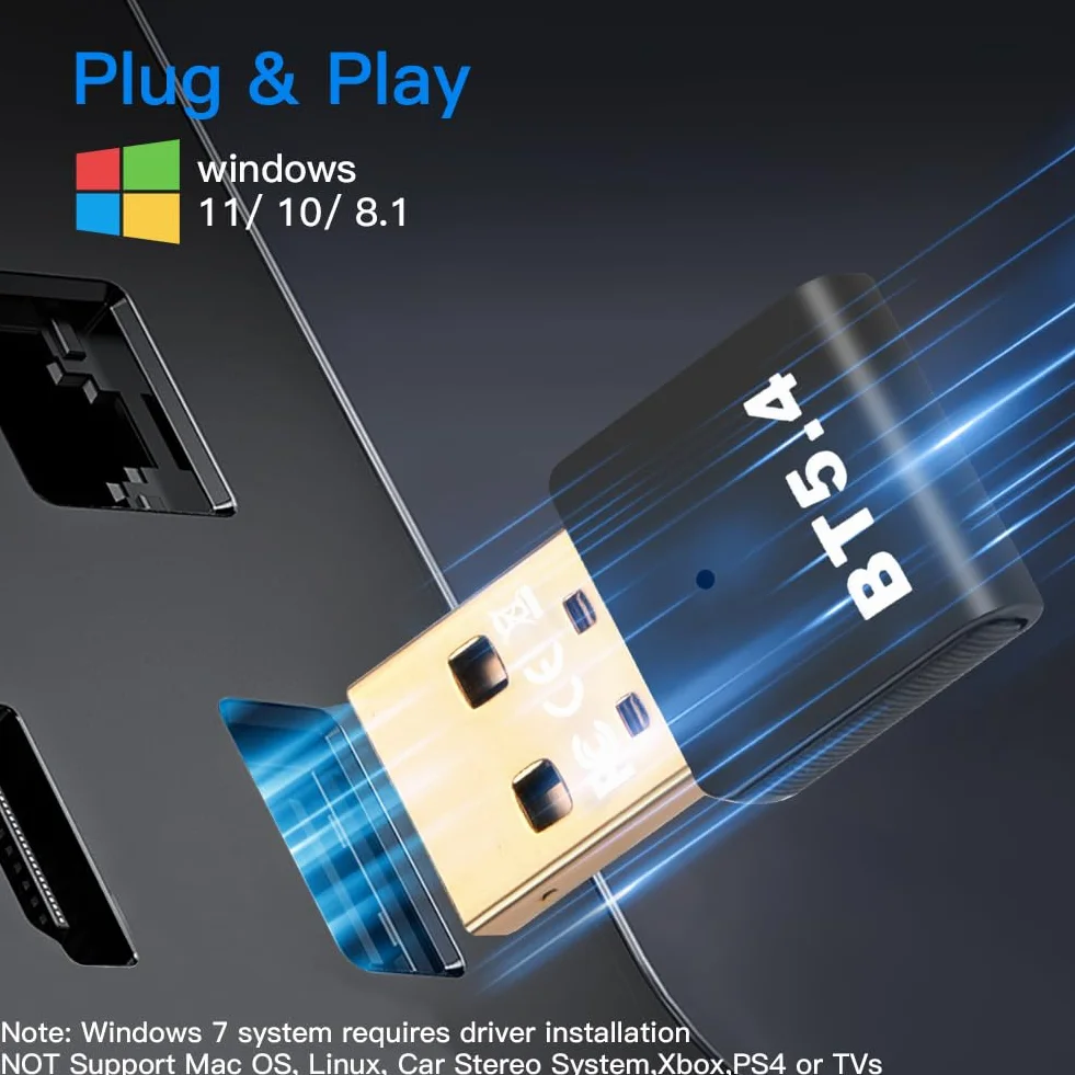 AXFEE Adapter Bluetooth 5.4 USB Dongle Obsługuje Windows 11/10/8.1