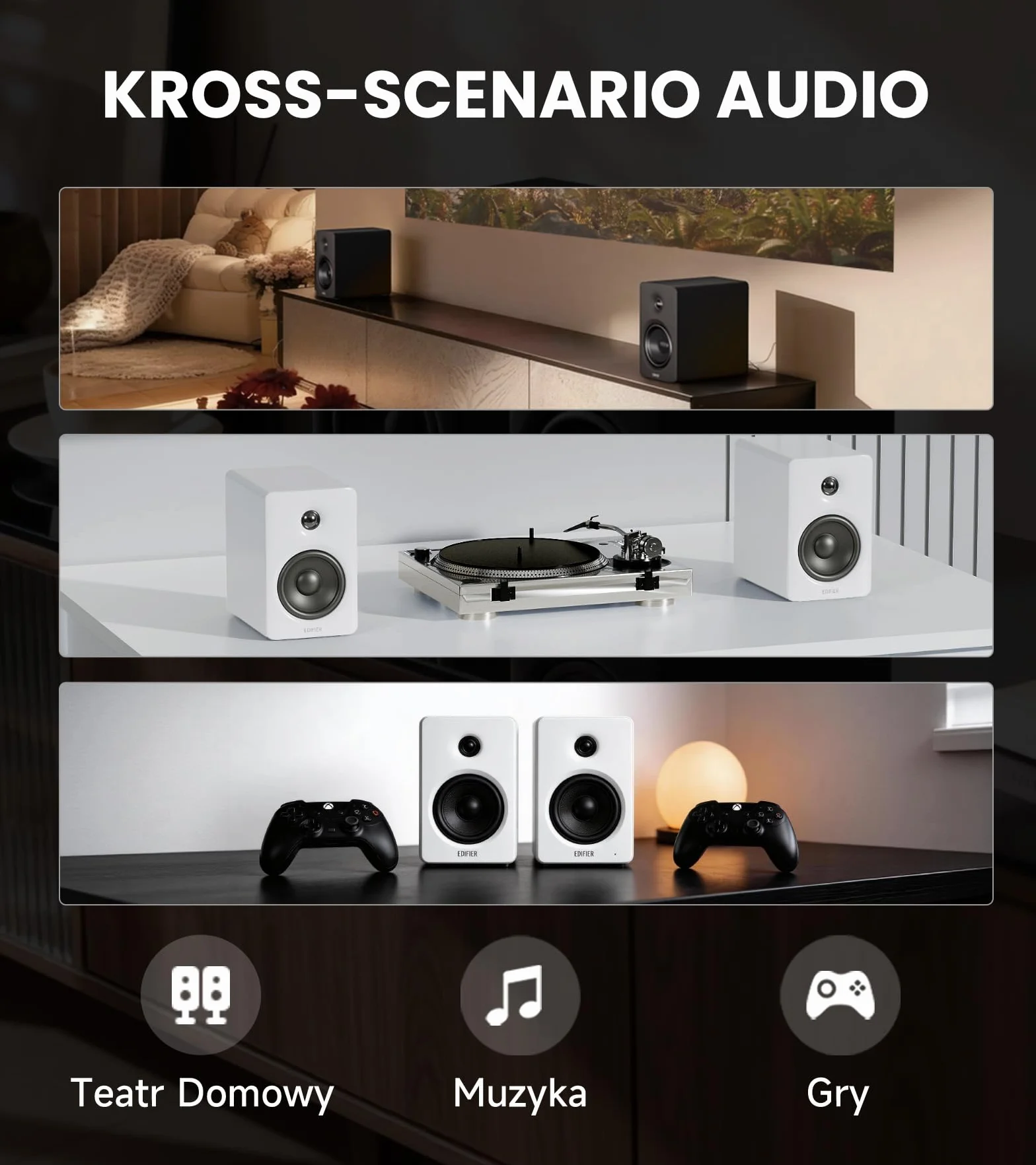 Edifier M90 Głośniki Półkowe 100W RMS Hi-Res Audio LDAC Bluetooth 6.0 HDMI eARC USB-C AUX SUB OUT Biały