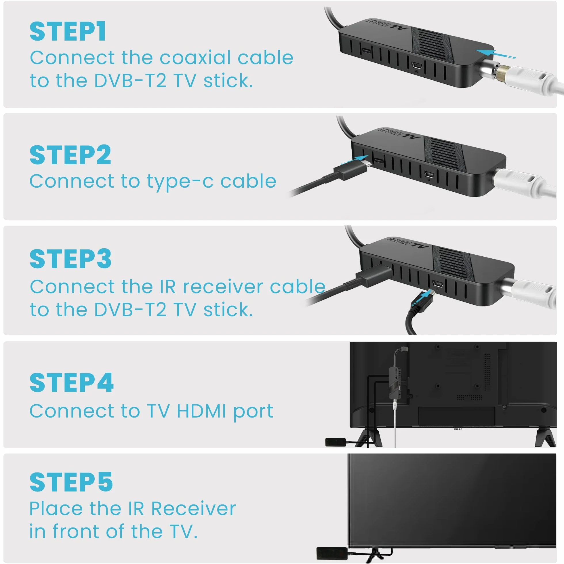 LEYF Dekoder TDT Full HD 1080P DVB T2, Tuner TDT, Ukryty za telewizorem, Wyświetlacz cyfrowy, HEVC H265 Main 10 bit, HDMI, USB, Pilot na podczerwień 2 w 1