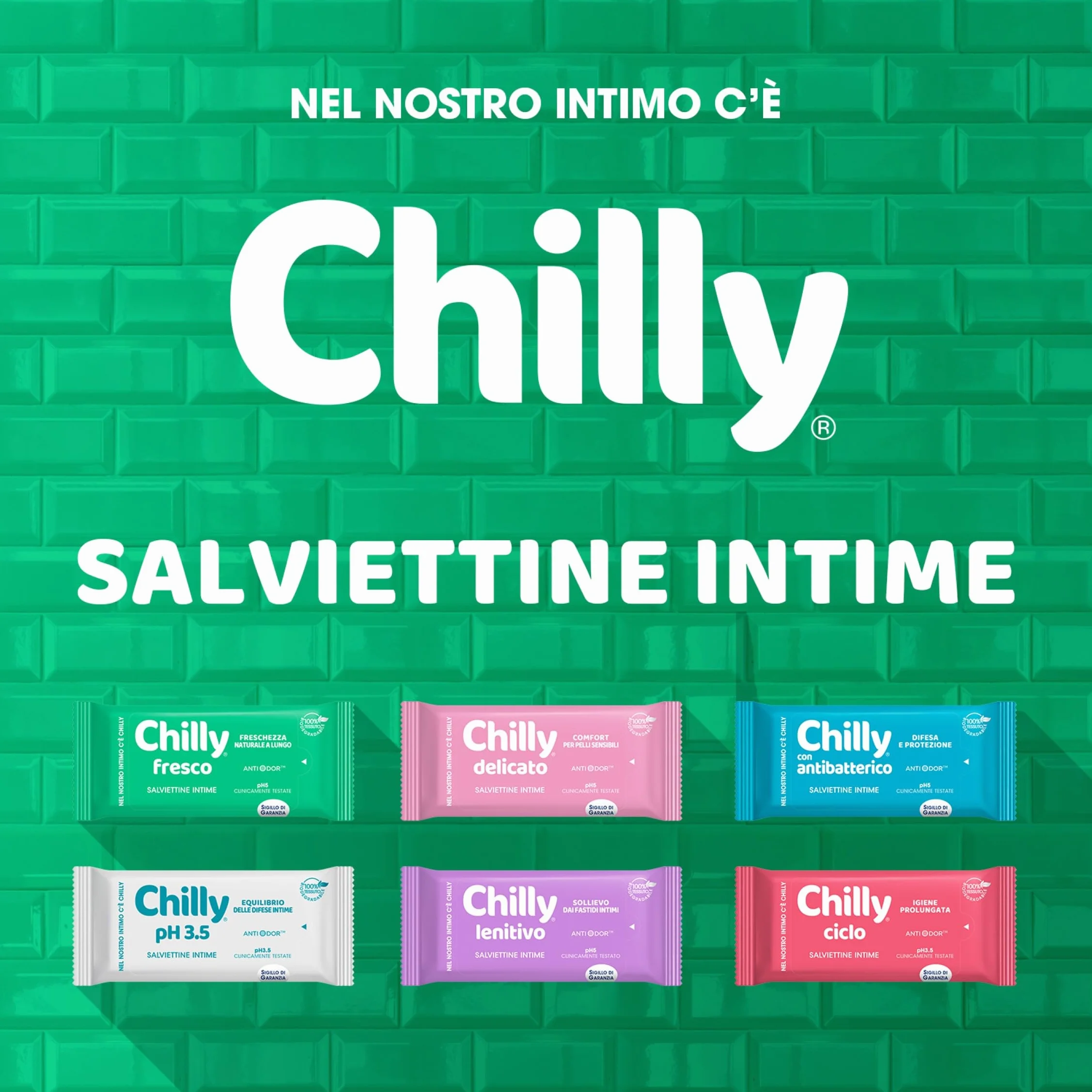 Chilly Świeże chusteczki do higieny intymnej, działanie ochronne z naturalnym mentolem, do codziennego użytku, testowane klinicznie, pH 5, 1 opakowanie z 12 chusteczkami