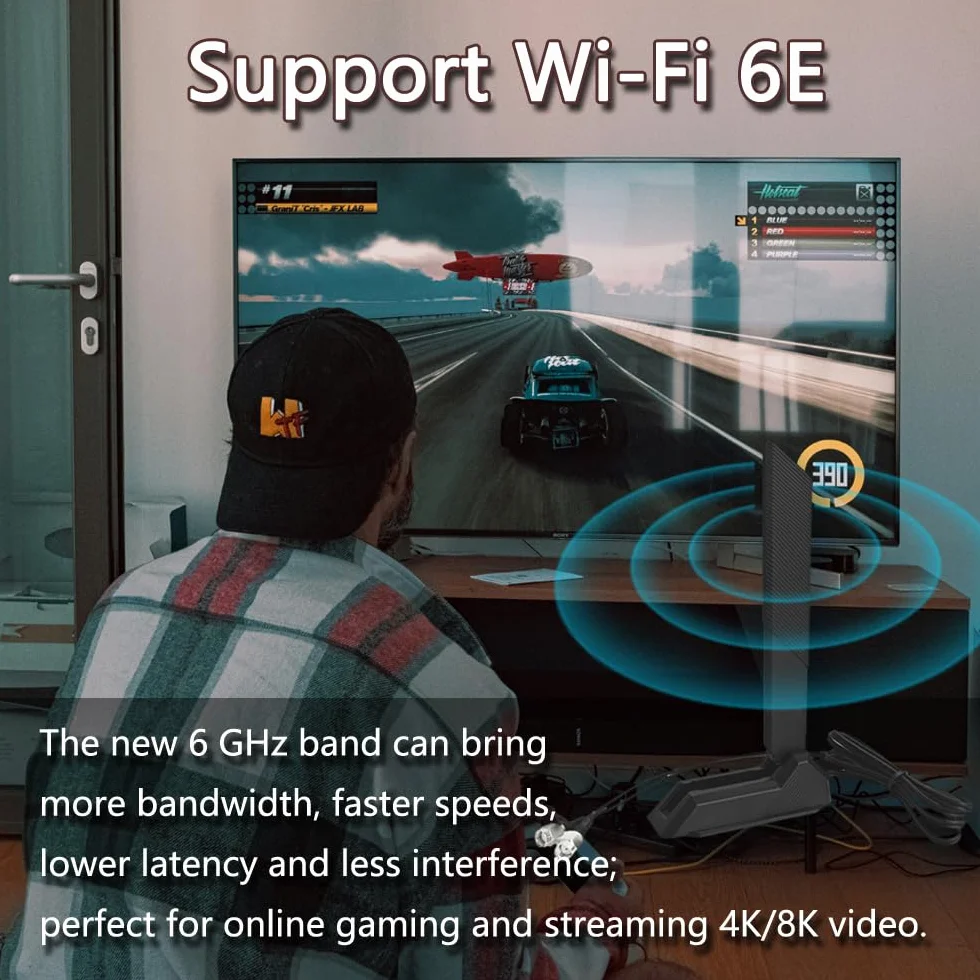 Gintai Antena WLAN PC WiFi 6E Tri-Band – 2,4 GHz/5 GHz/6 GHz, Antena WiFi 6E do routerów PC ASUS, komputerów, urządzeń do gier 2,4g/5g/5,8g/6g Wzmacniacze WLAN Podstawa magnetyczna składana (Czarna)