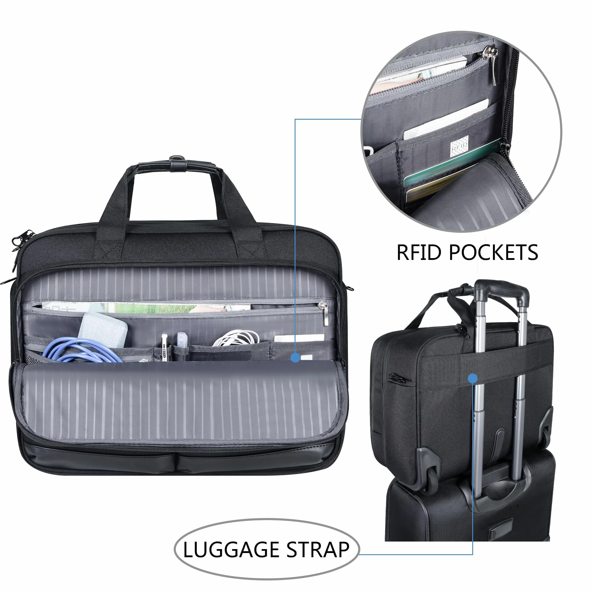 KROSER Trolley Business walizka podręczna z kółkami do laptopa 17,3 cala wodoszczelna RFID czarna