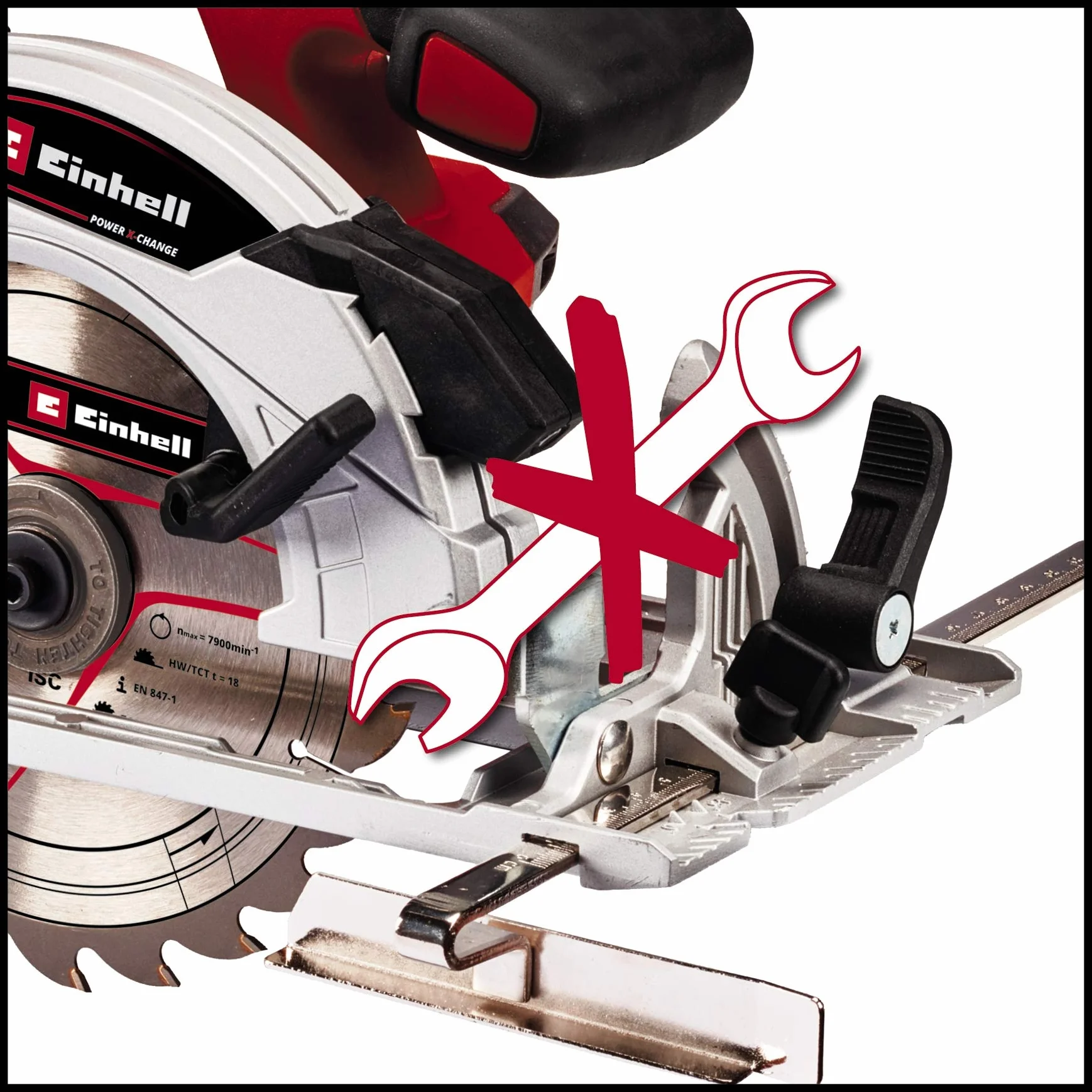 Einhell Akumulatorowa pilarka tarczowa TE-CS 18/165-1 Li-Solo Power X-Change (18 V, Li-ion, Ø165 x Ø20 mm, beznarzędziowa regulacja głębokości cięcia + kąta nachylenia, bez akumulatora i ładowarki)
