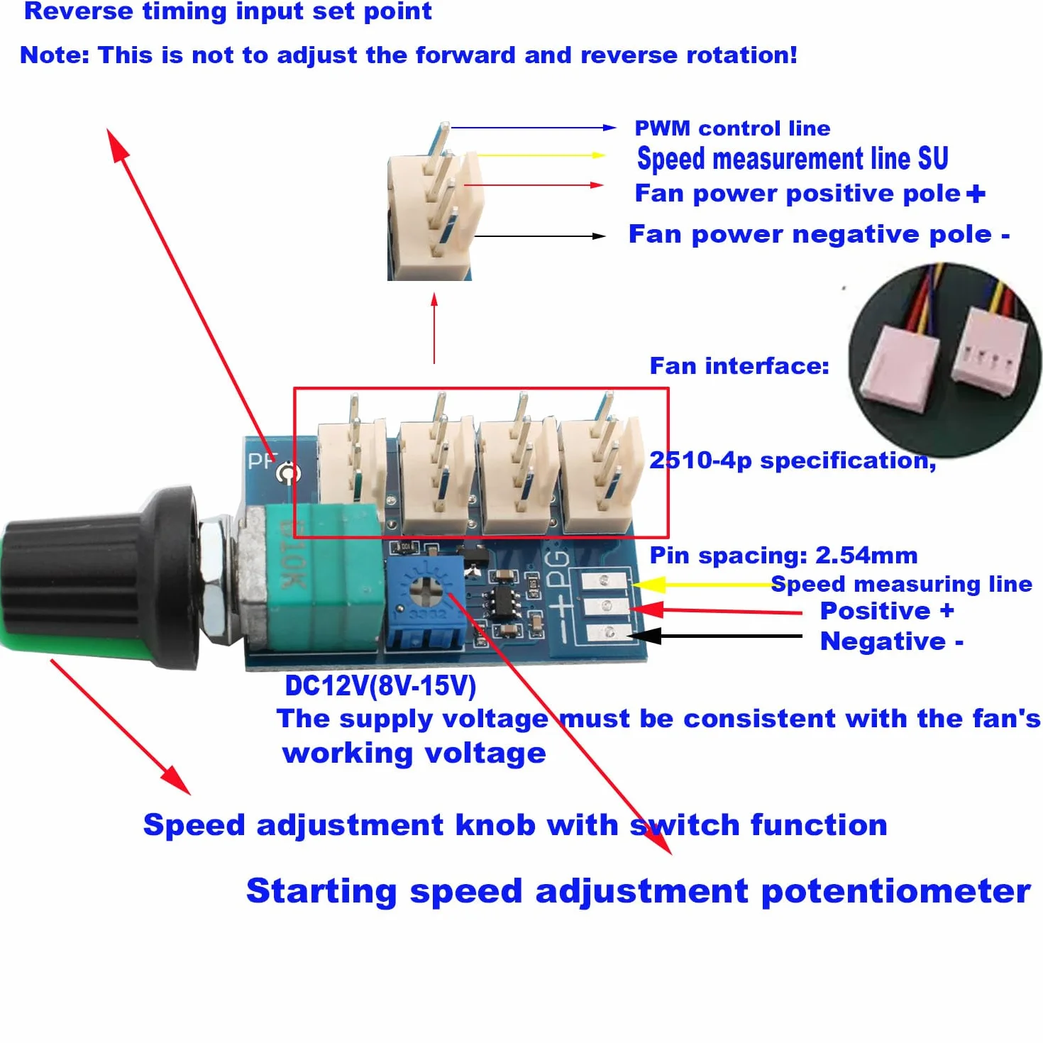 RUNCCI-YUN DC 0-12 V PWM Regulator prędkości wentylatora, 4-kanałowy kontroler prędkości do obudowy komputera