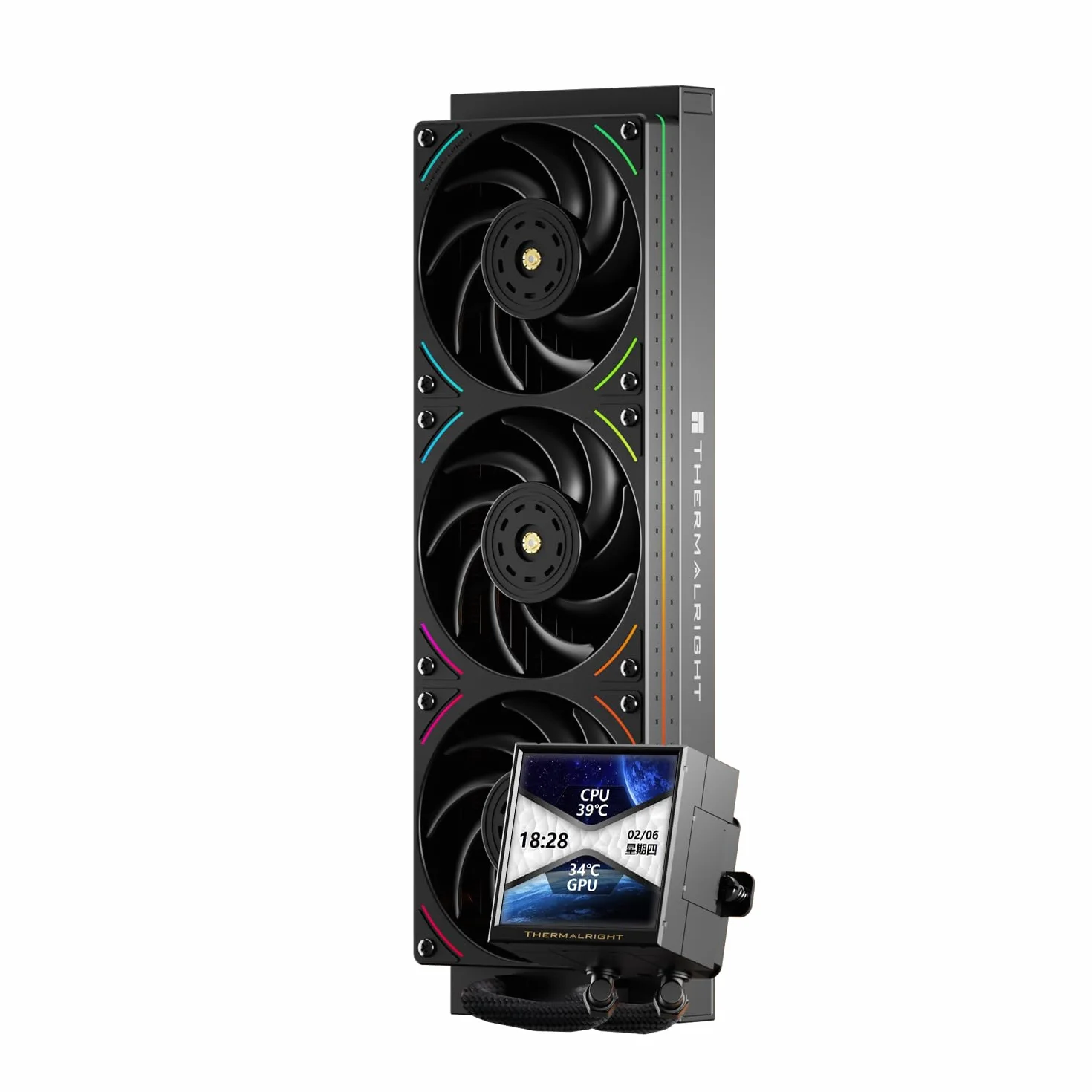 Thermalright-TR Peerless Vision 360 UB ARGB Black CPU Aio chłodnica, specyfikacja 360, system chłodzenia wody z wentylatorami wewnętrznymi, ekran LCD IPS o rozdzielczości 480 x 480, do AM4/AM5; Intel