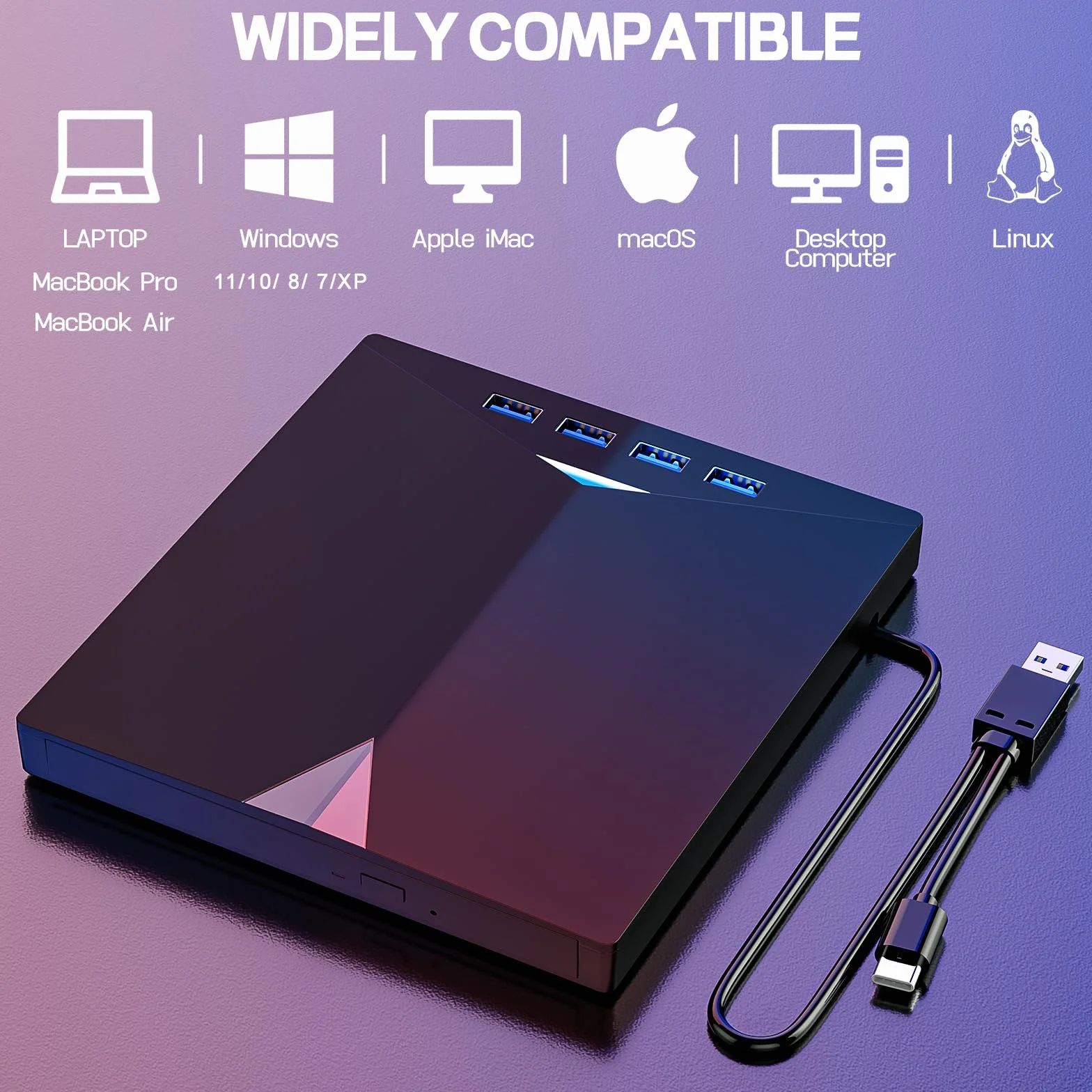 Przenośny zewnętrzny odtwarzacz DVD CD USB 3.0 typ C do PC laptop D02