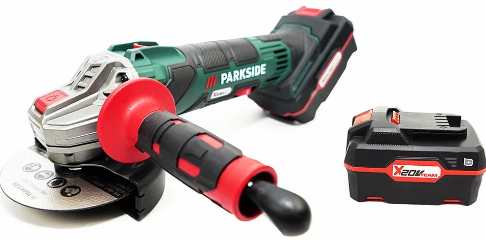 Parkside 20 V akumulatorowa szlifierka kątowa PWSA 20-Li D4 w pakiecie/zestawie z walizką transportową szlifierka kątowa (w zestawie akumulator 2 x 4 Ah + ładowarka)