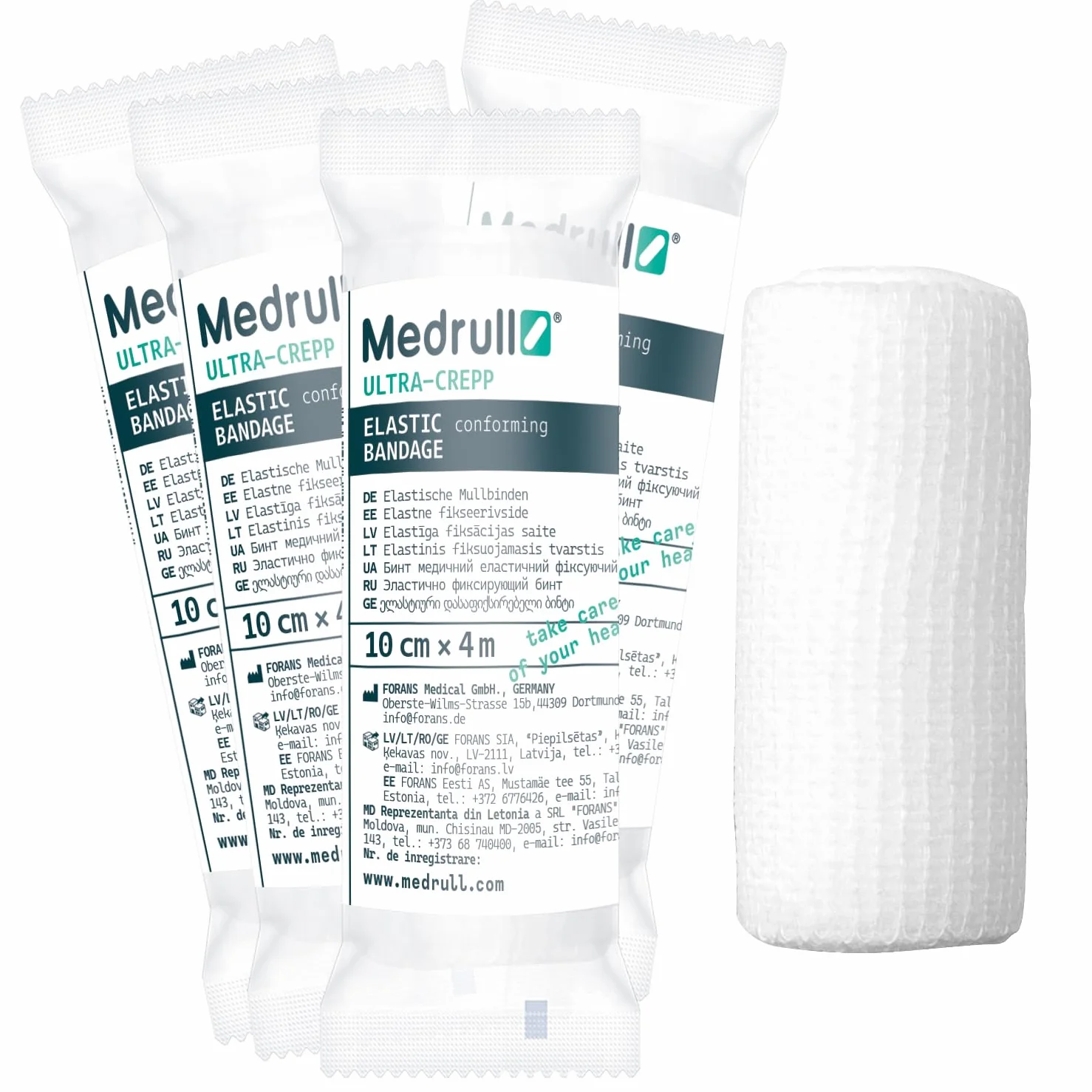 Medrull 10 cm x 4 m elastyczne bandaże z gazy zestaw ULTRA CREPP materiał opatrunkowy – duże 15 rolek